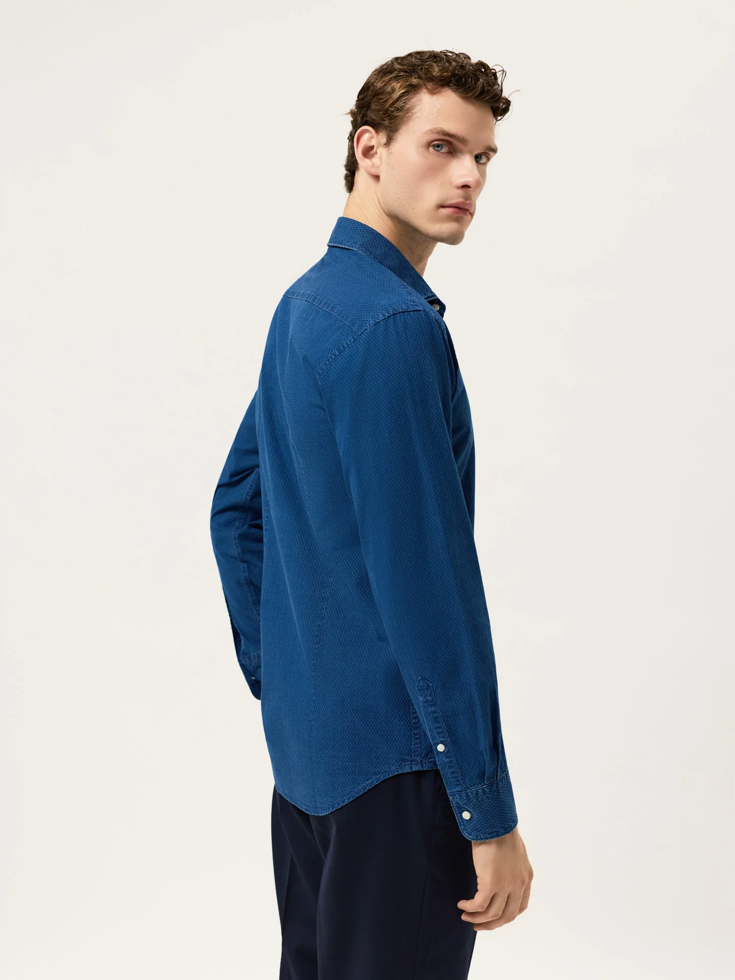 Slim Fit Shirt In Jacquard Denim With Garment Wash Finish - Image 7