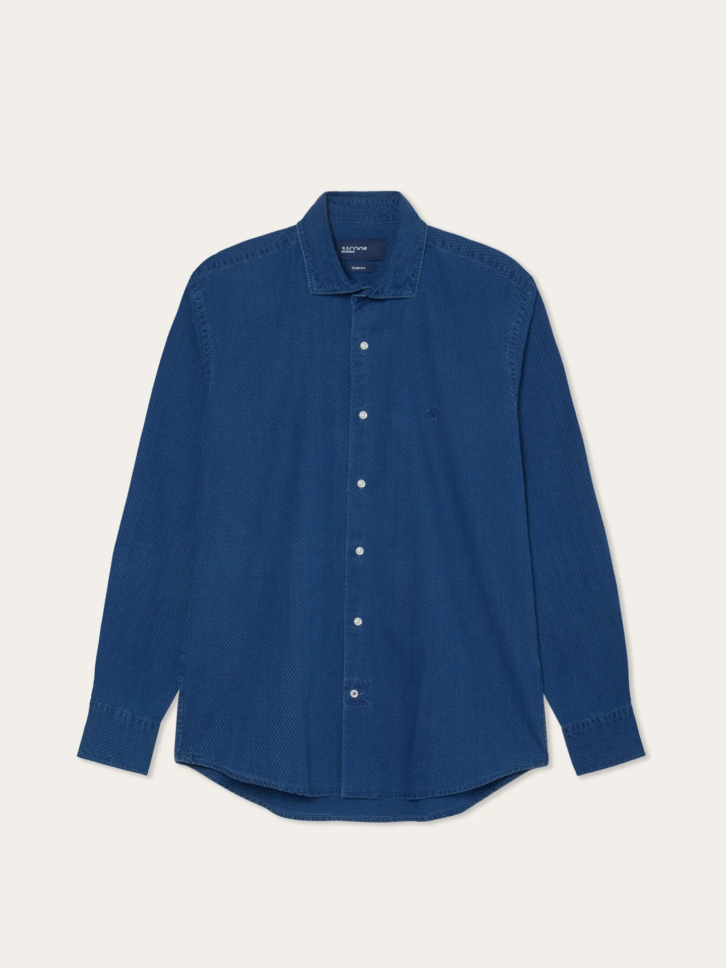 Slim Fit Shirt In Jacquard Denim With Garment Wash Finish - Image 8