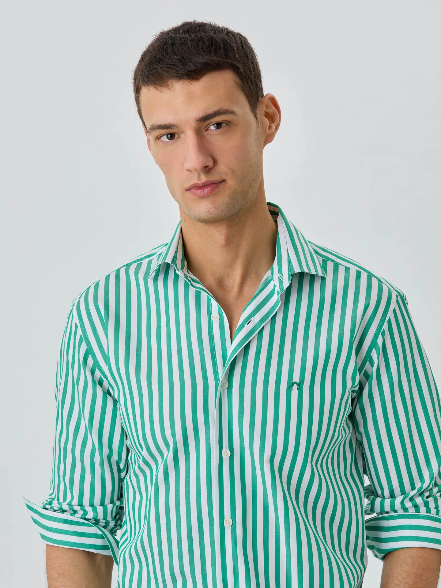 Slim Fit Shirt With Button Down Collar In BCI Cotton With Stripes - Image 3