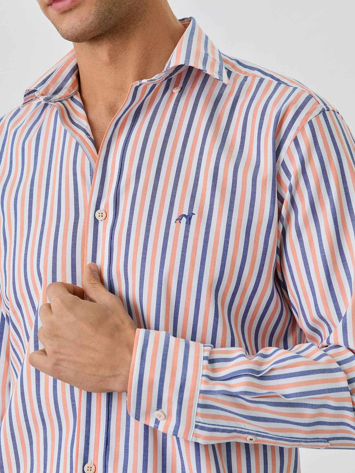 Slim Fit Shirt With Button Down Collar In BCI Cotton With Stripes - Image 2