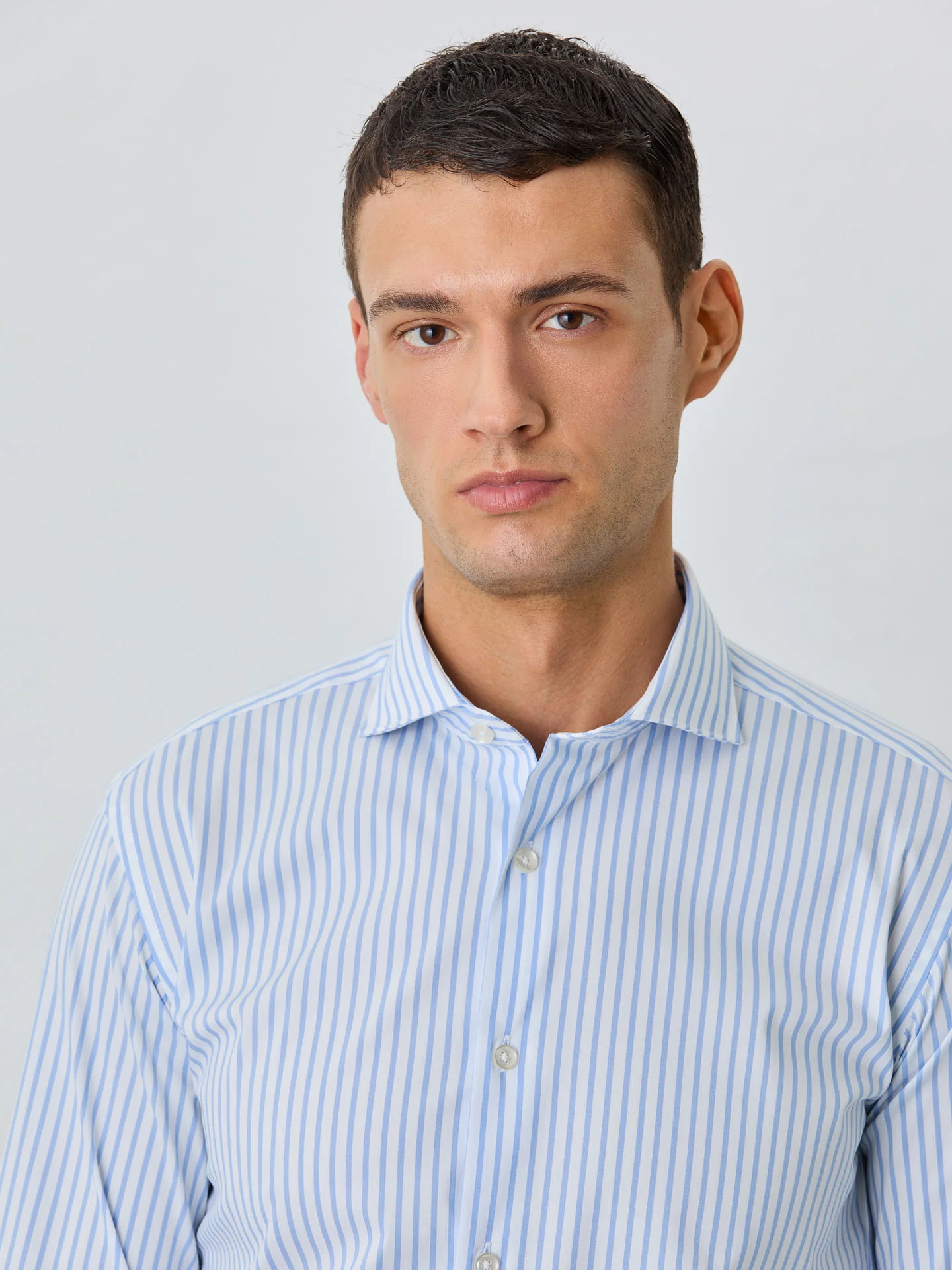 Slim Fit Shirt With Dublin Collar In Cotton Blend With Stripes