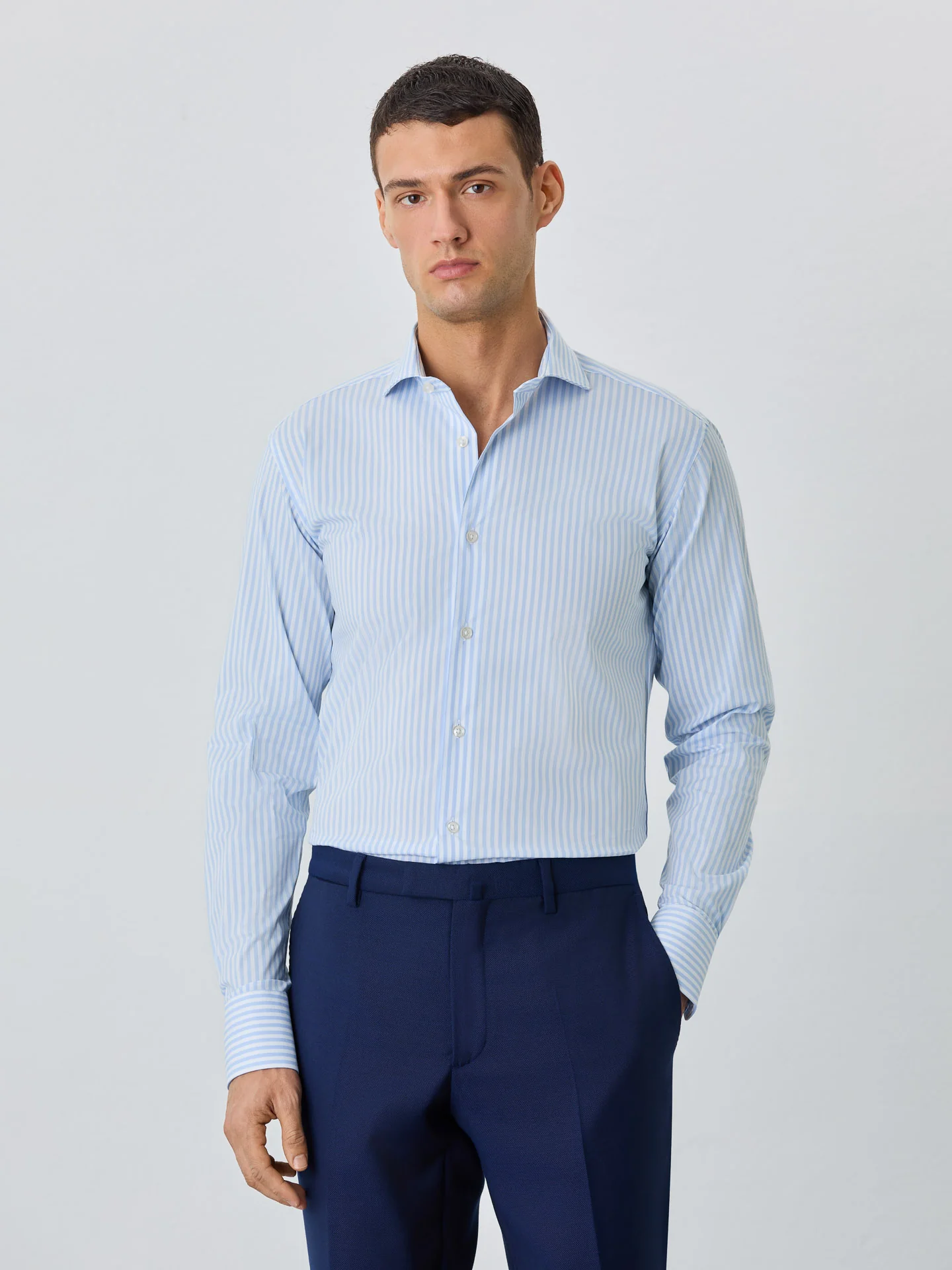 Slim Fit Shirt With Dublin Collar In Cotton Blend With Stripes