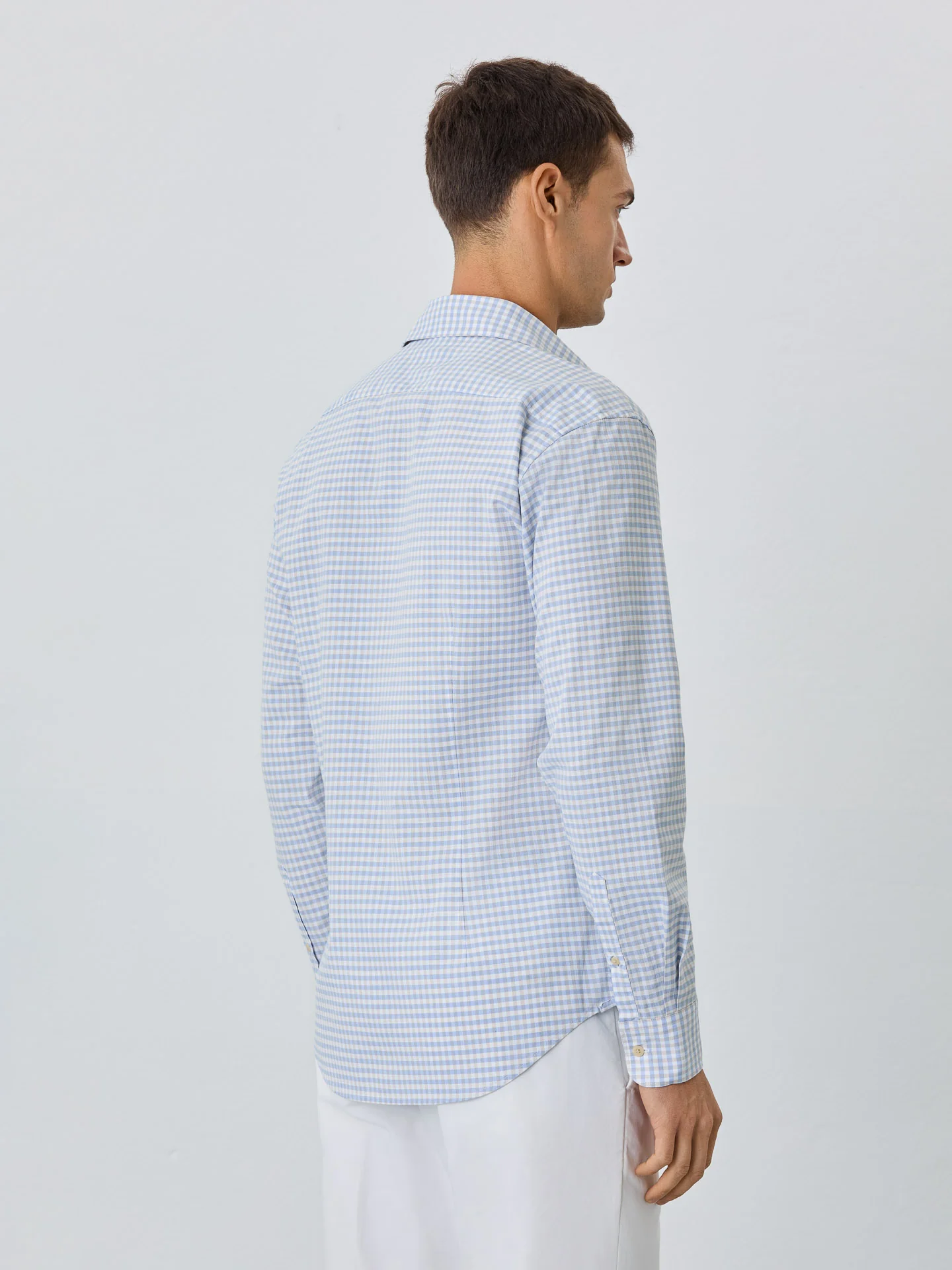 Slim Fit Shirt With Open Collar In BCI Cotton With Checks - Image 3