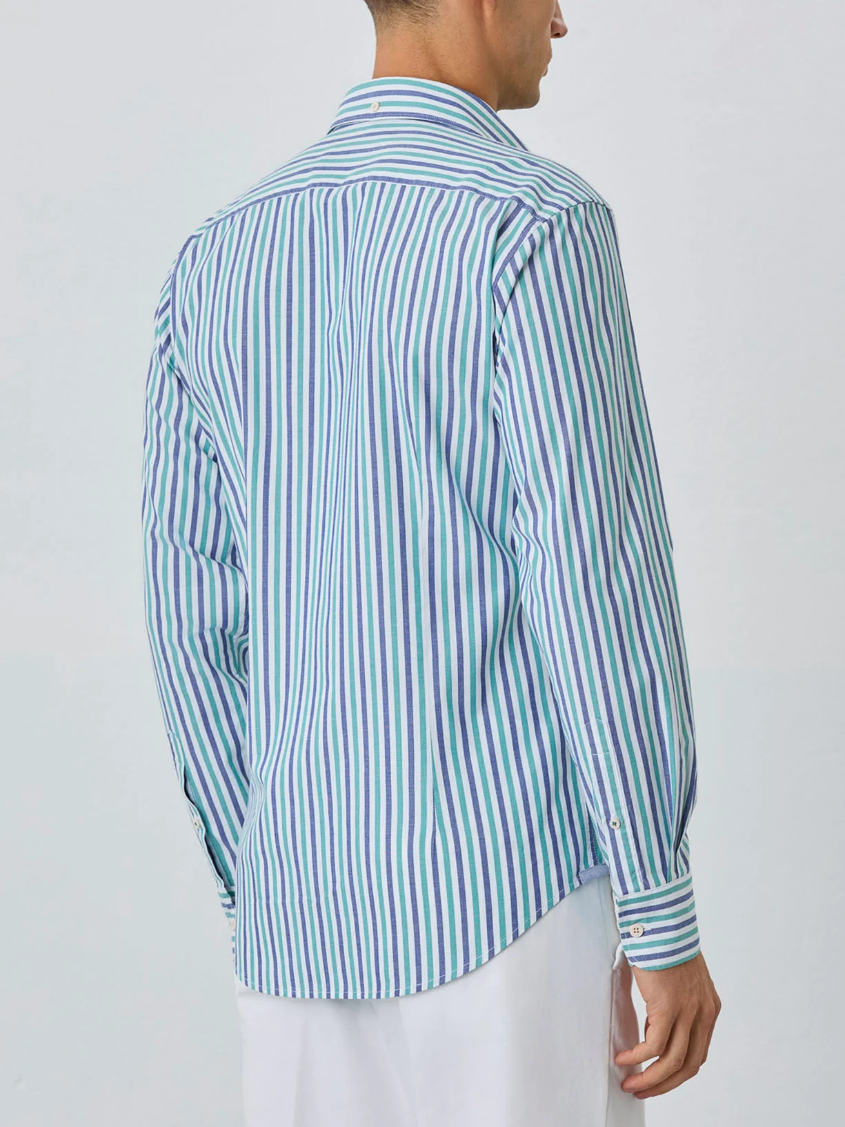 Slim Fit Shirt With Open Collar in BCI Cotton With Stripes - Image 3