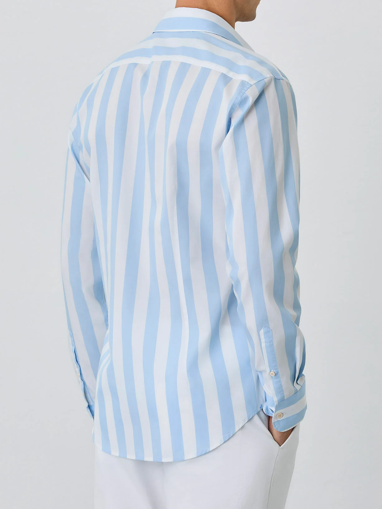 Slim Fit Shirt With Open Collar in BCI Cotton With Stripes - Image 3