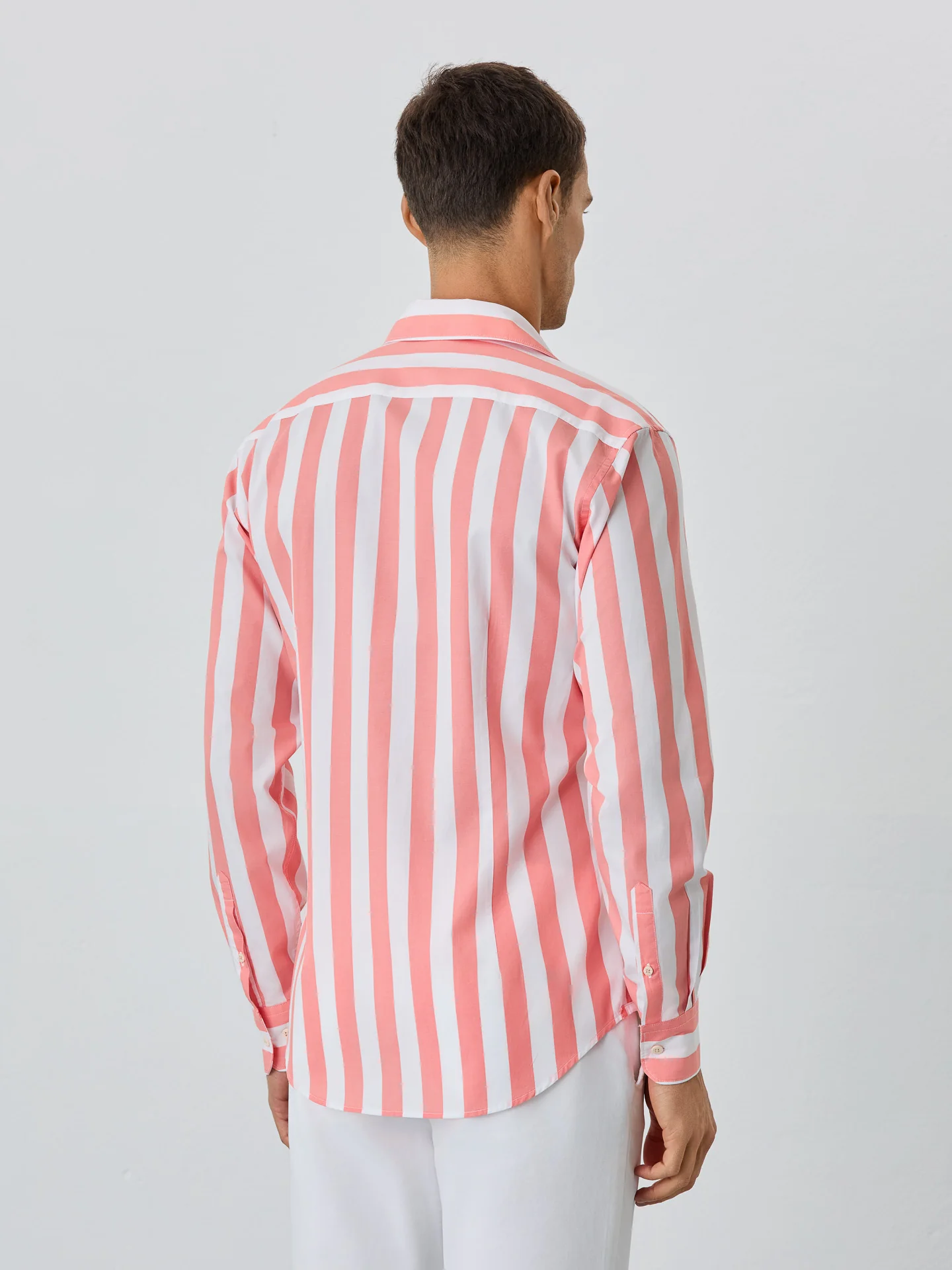 Slim Fit Shirt With Open Collar In BCI Cotton With Stripes - Image 3