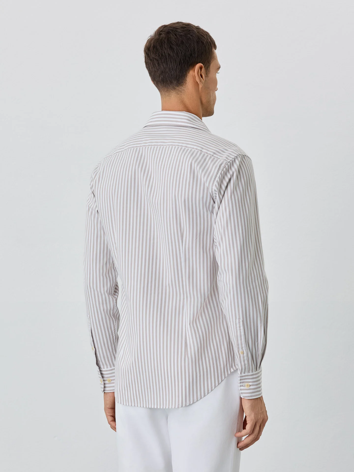Slim Fit Shirt With Open Collar in BCI Cotton With Stripes - Image 3