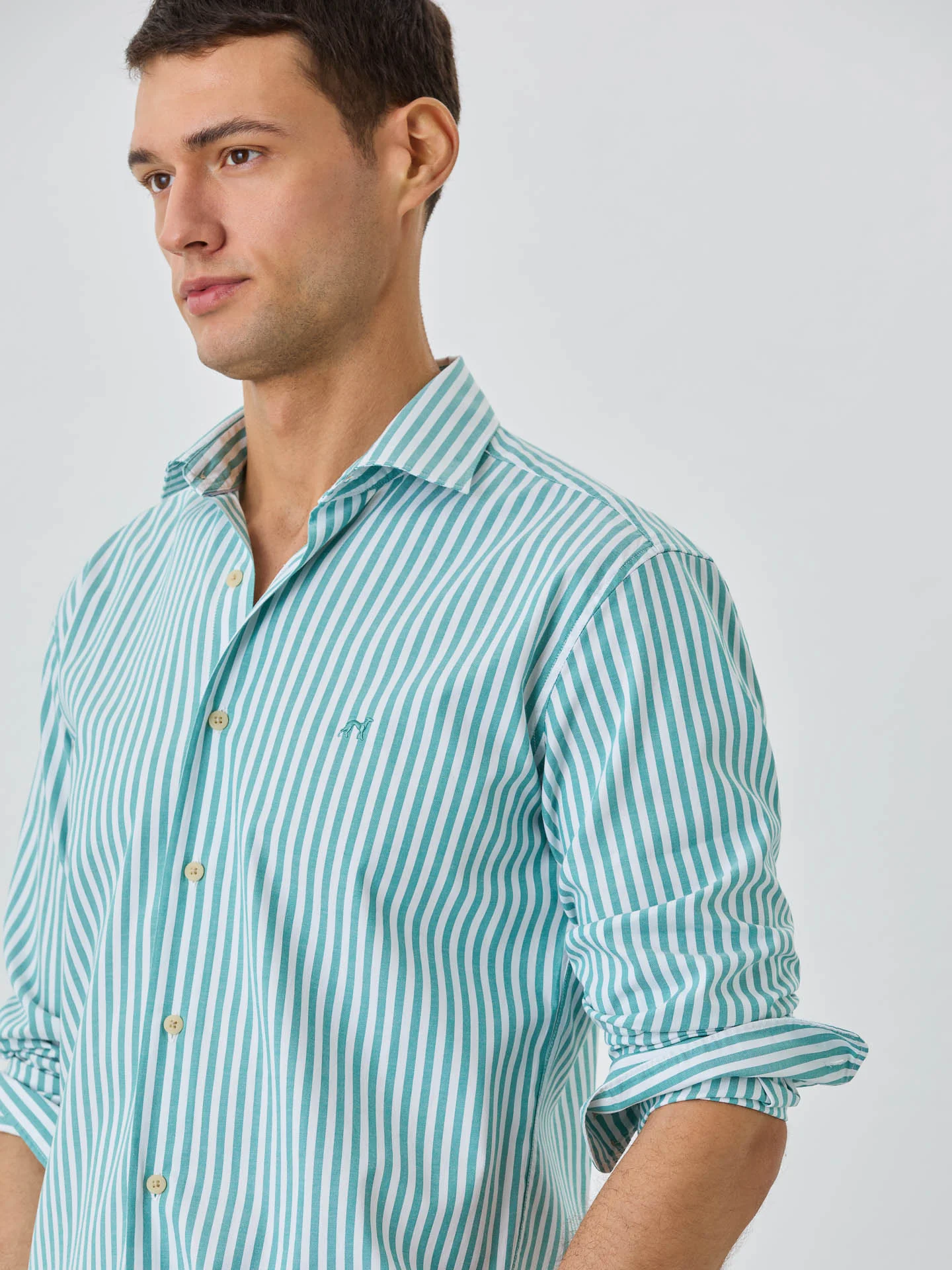 Slim Fit Shirt With Open Collar in BCI Cotton With Stripes - Image 3