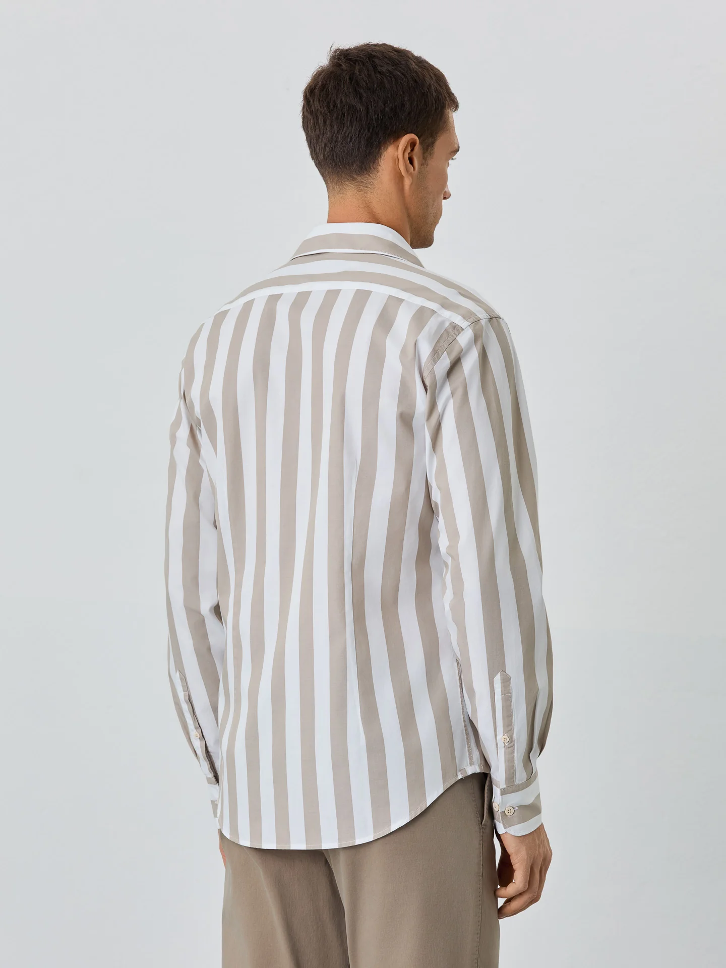 Slim Fit Shirt With Open Collar In BCI Cotton With Stripes - Image 3