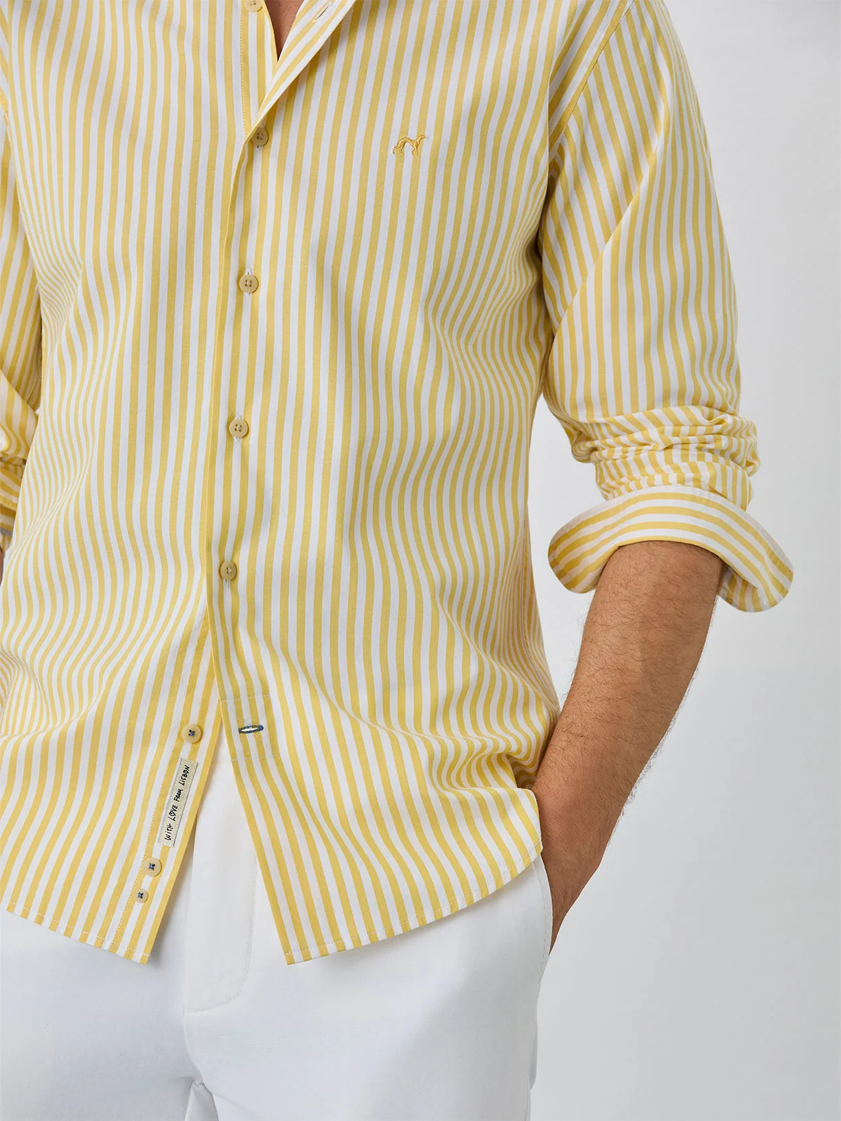 Slim Fit Shirt With Open Collar in BCI Cotton With Stripes - Image 2