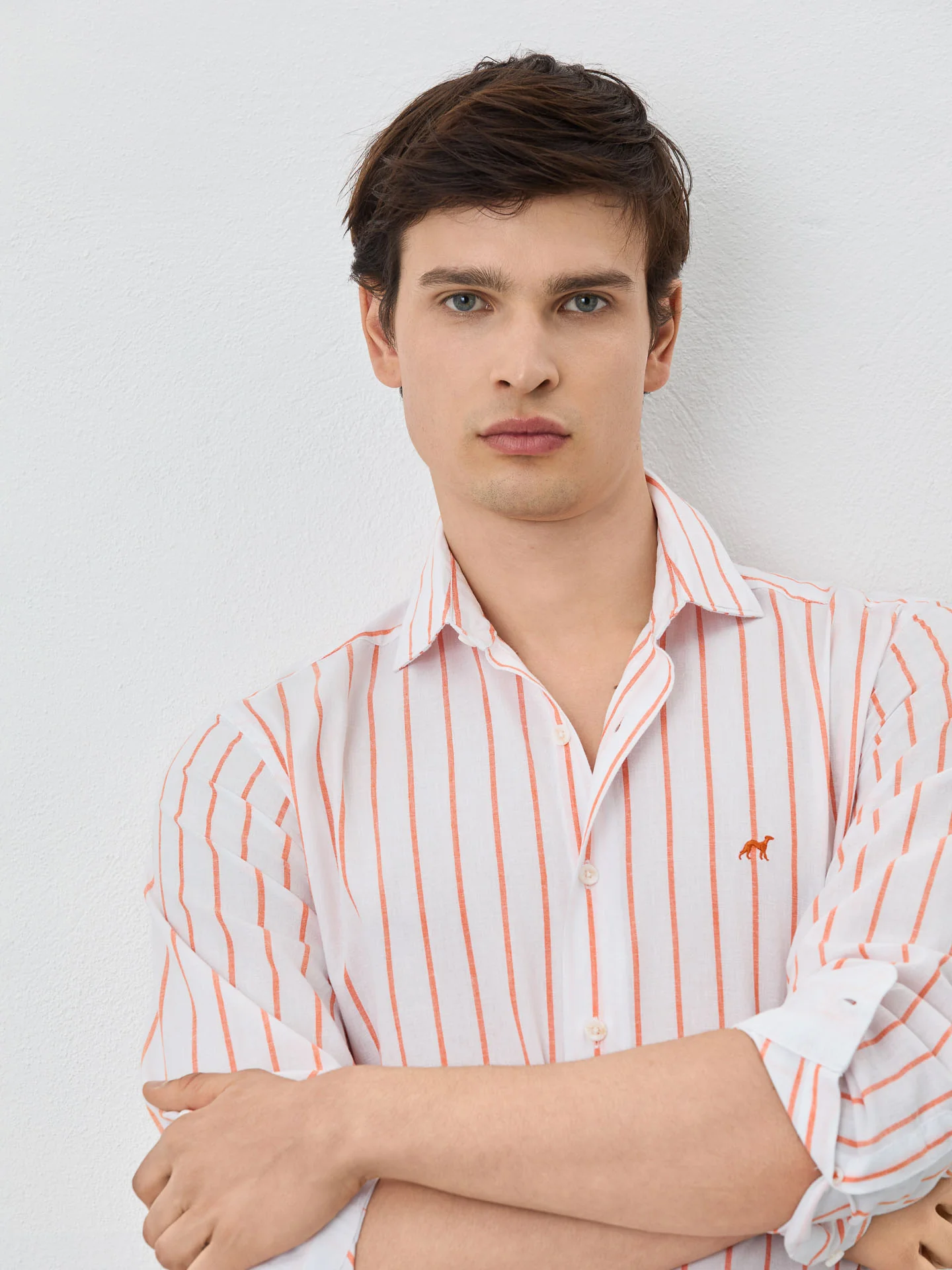 Slim Fit Shirt With Open Collar In Cotton-linen Blend With Stripes - Image 2