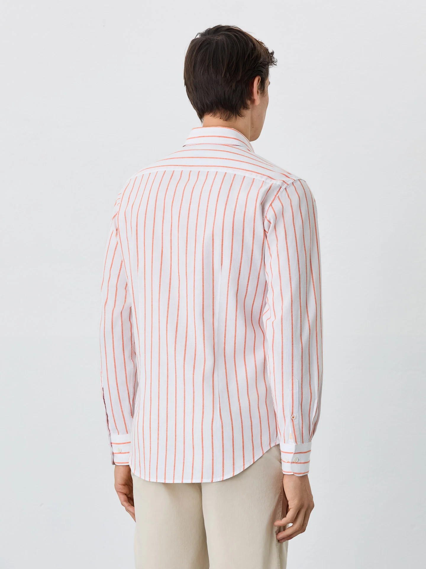Slim Fit Shirt With Open Collar In Cotton-linen Blend With Stripes - Image 3