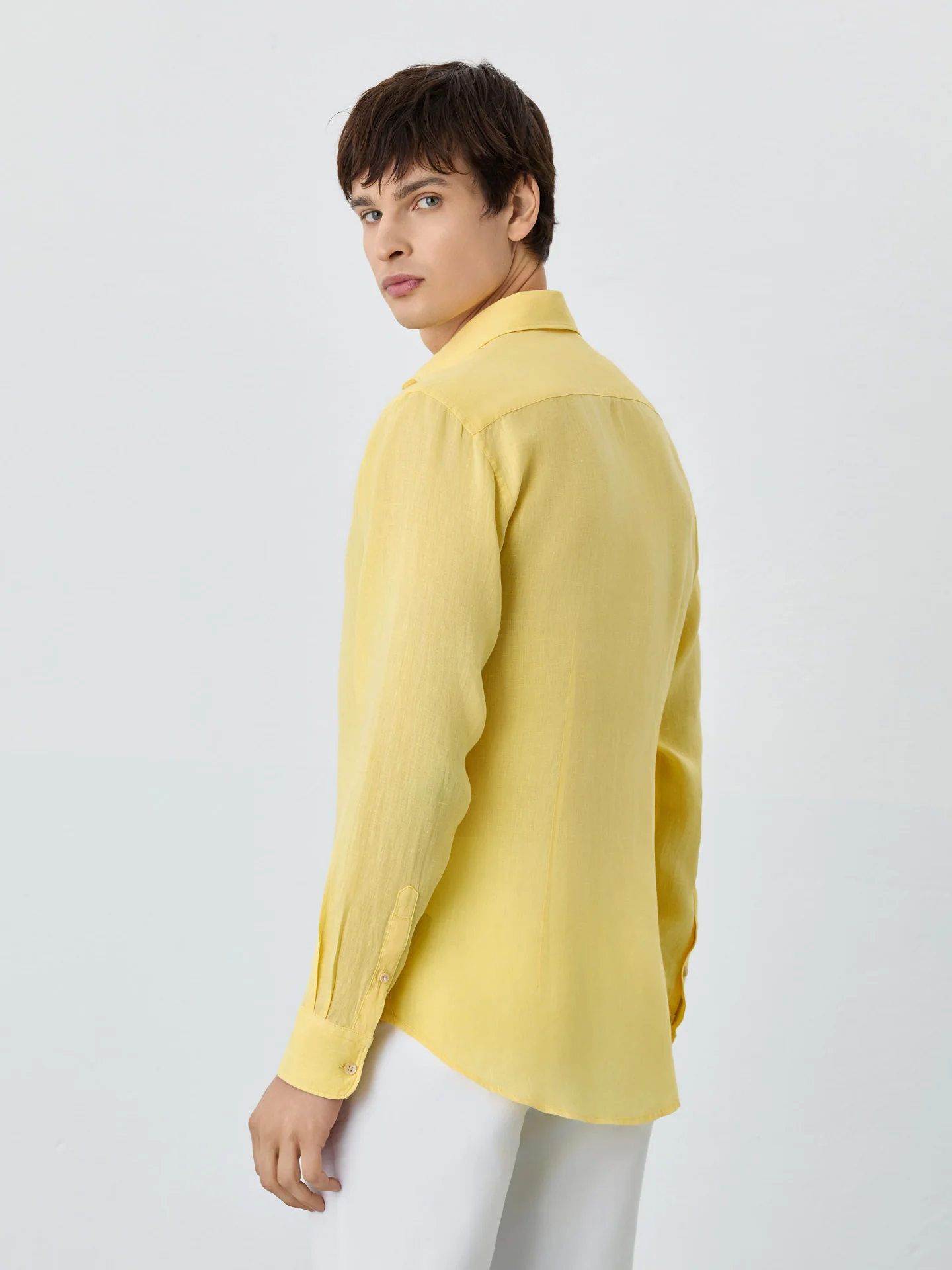 Slim Fit Shirt With Open Collar In Linen - Image 17