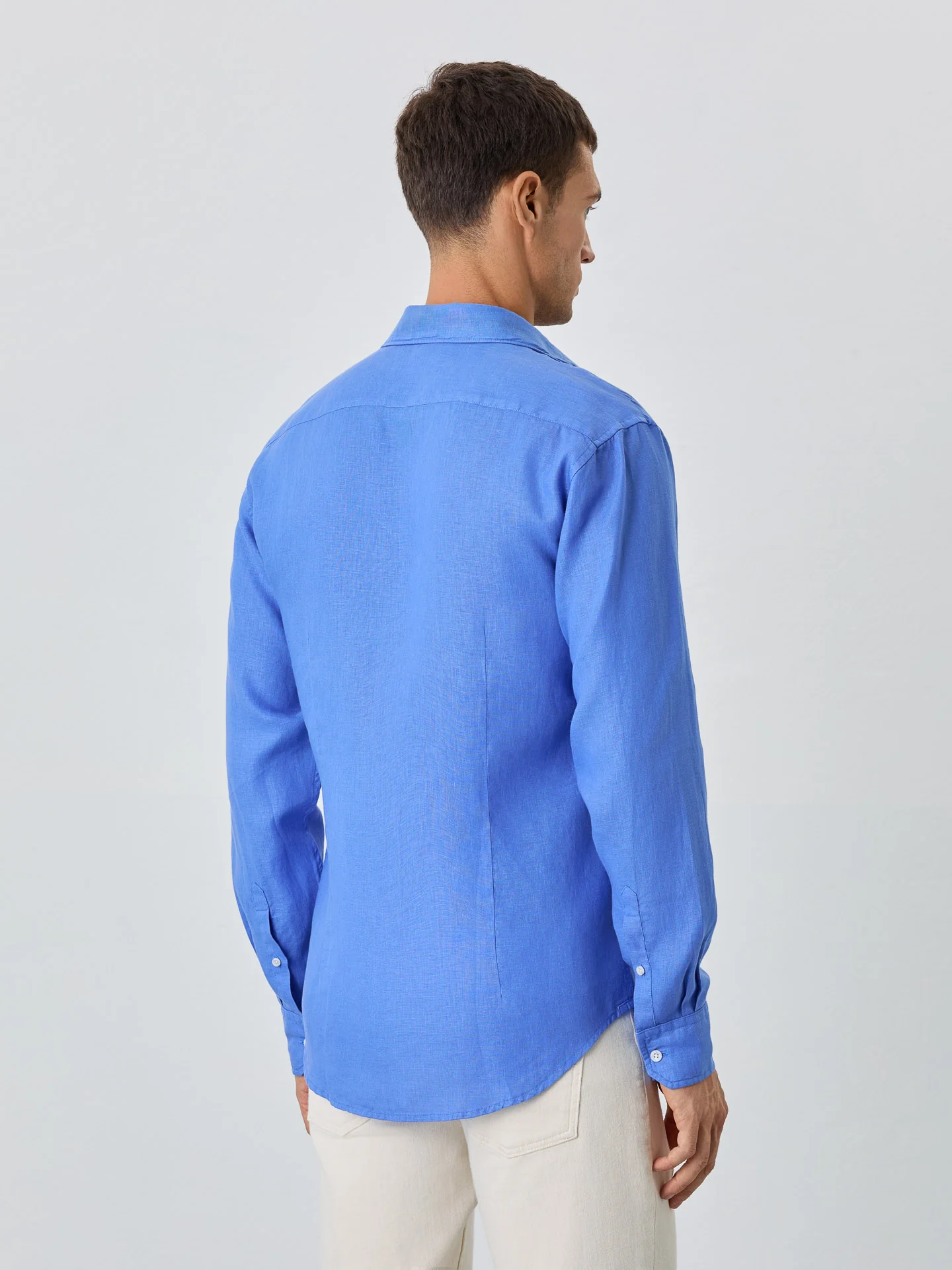 Slim Fit Shirt With Open Collar In Linen - Image 3