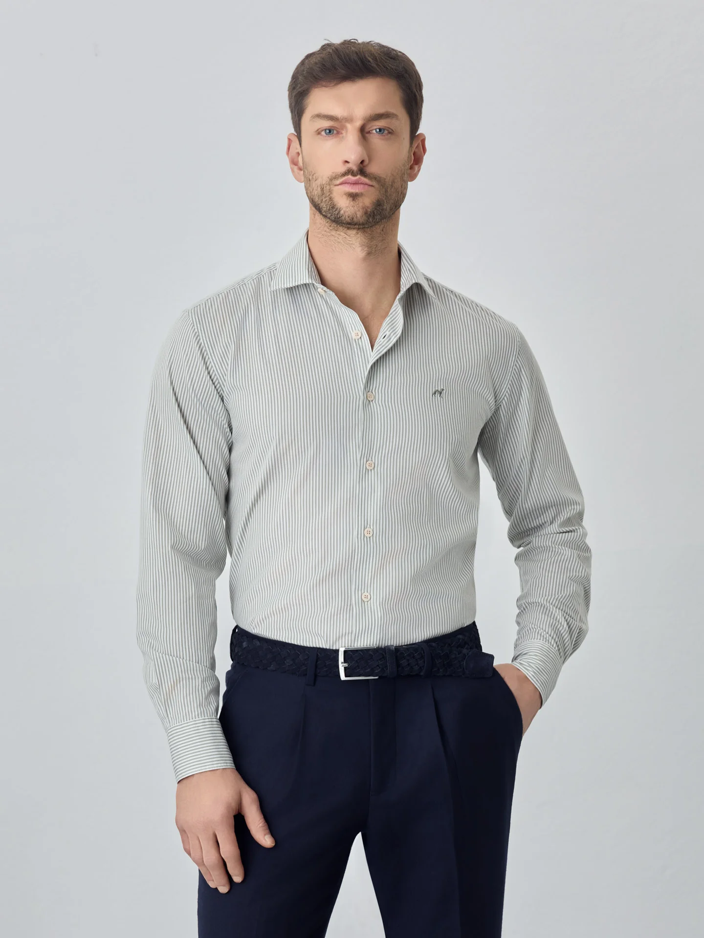 Slim fit sof satin striped shirt - Image 2