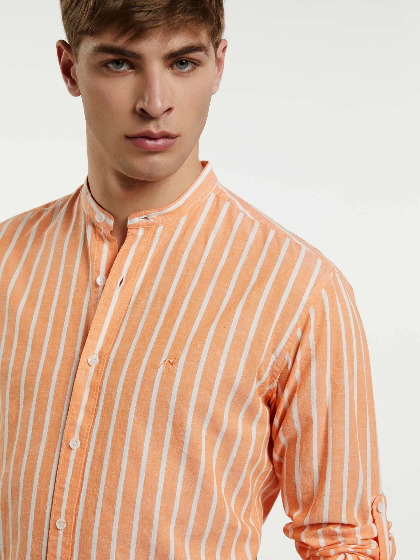 Slim fit special edition cotton-linen blend striped shirt - Image 3