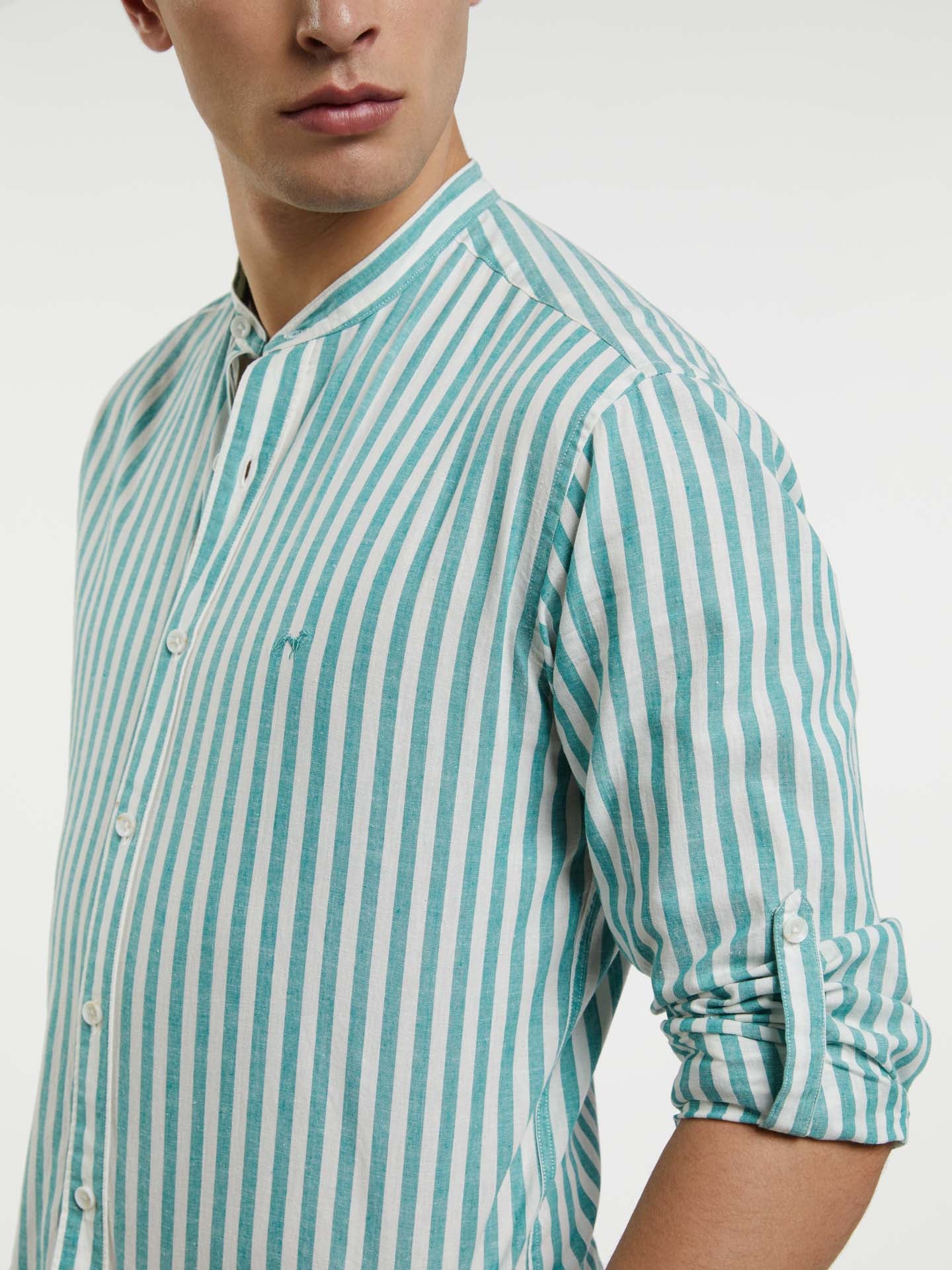 Slim fit special edition cotton-linen blend striped shirt - Image 3