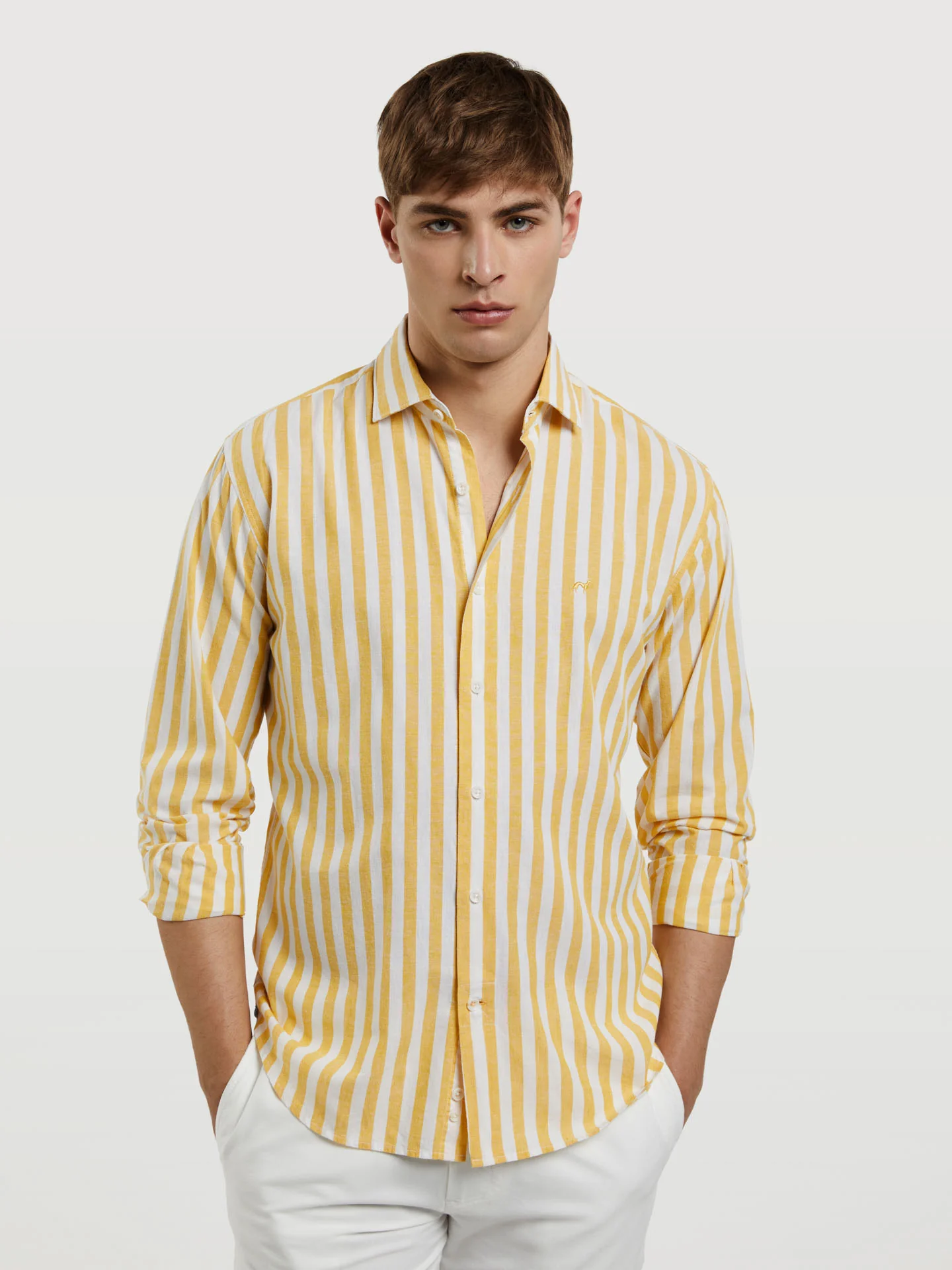 Slim fit special edition cotton-linen blend striped shirt