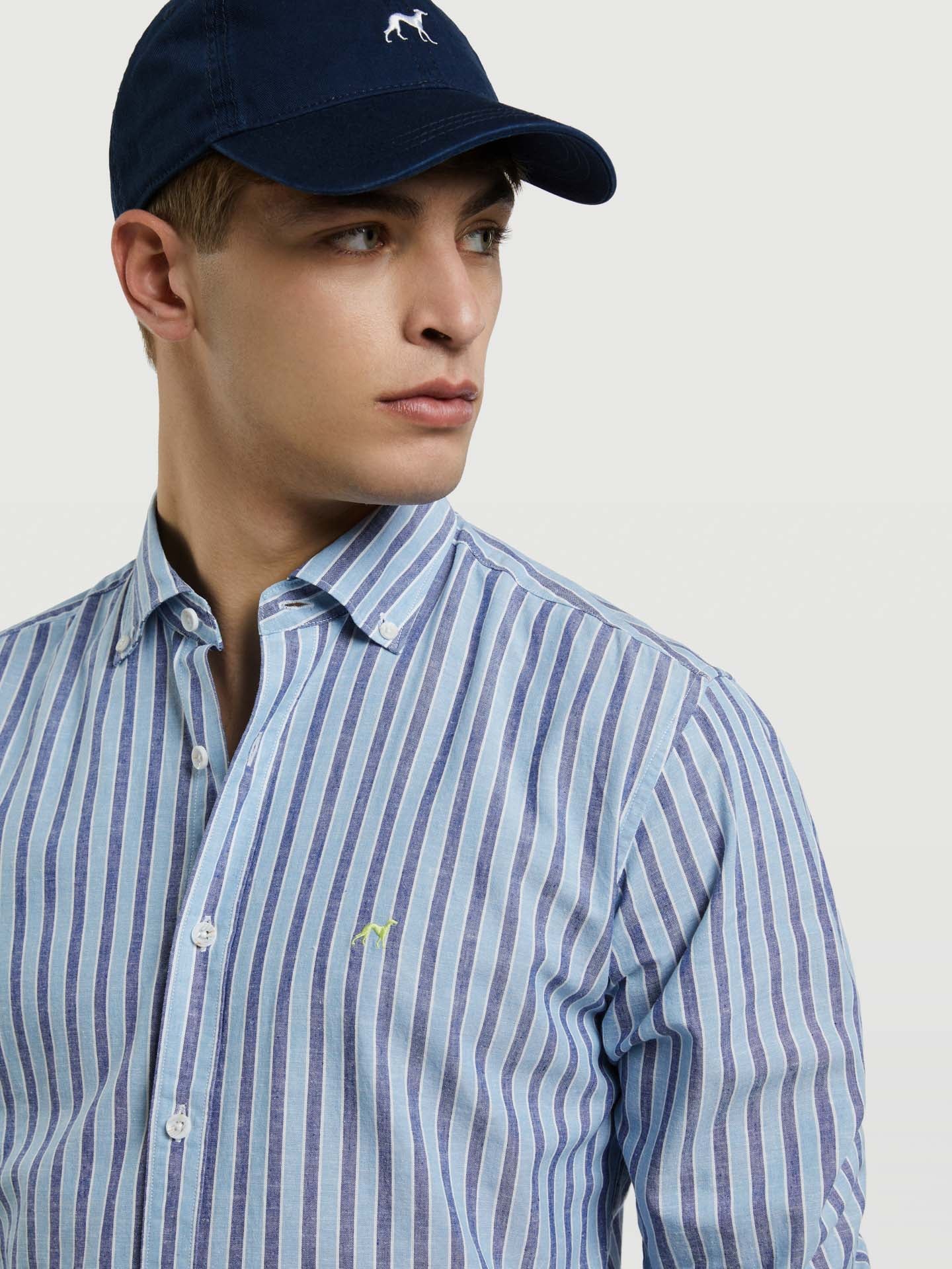 Slim fit special edition cotton-linen blend striped shirt