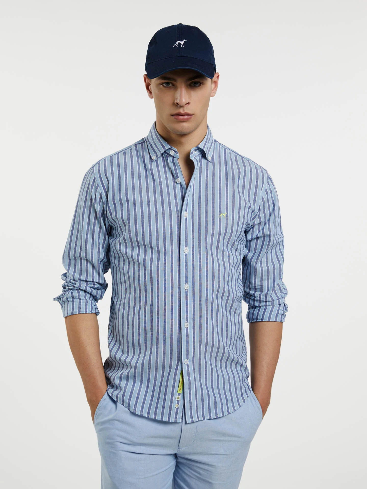 Slim fit special edition cotton-linen blend striped shirt - Image 2