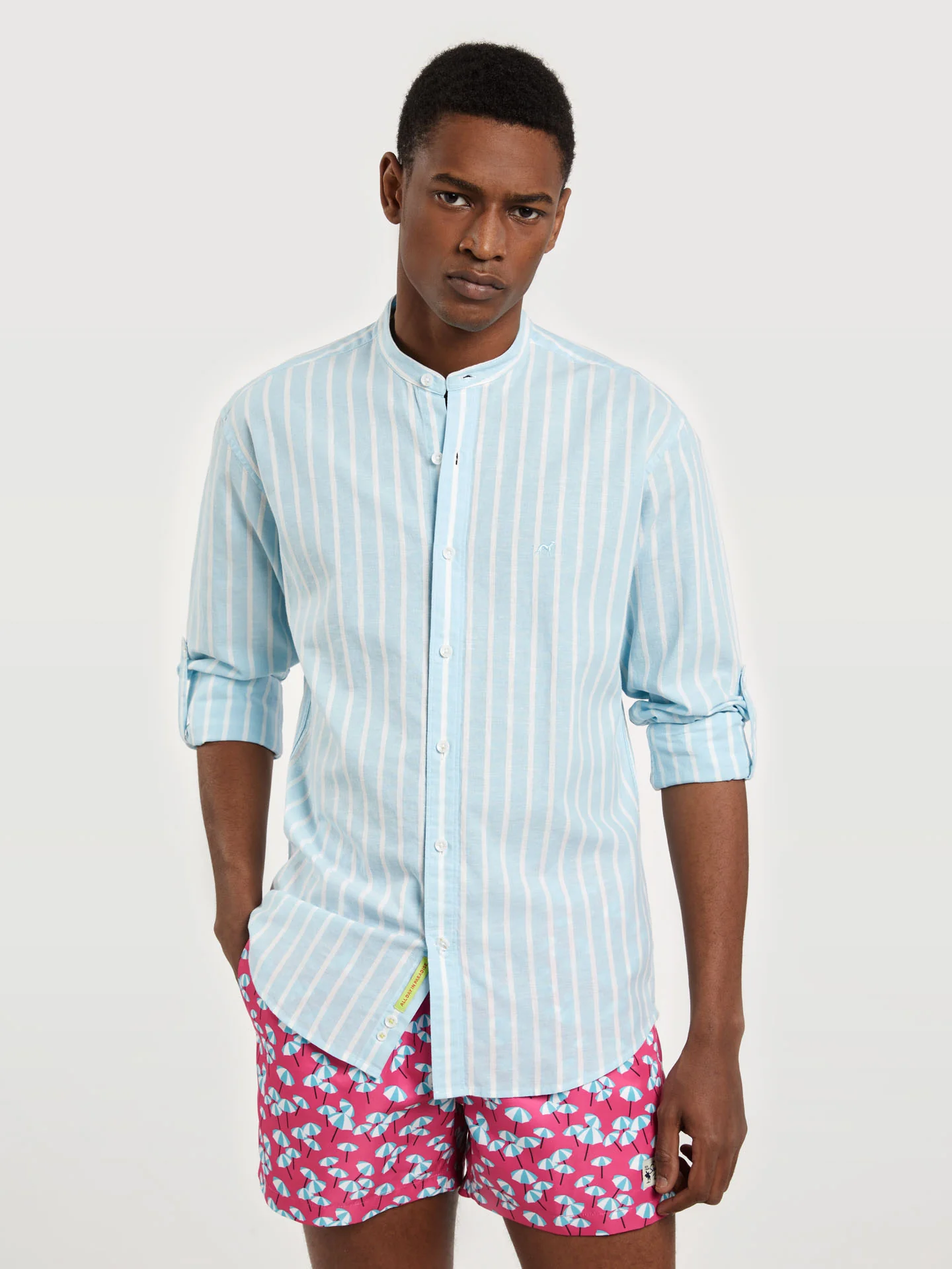 Slim fit special edition cotton-linen blend striped shirt