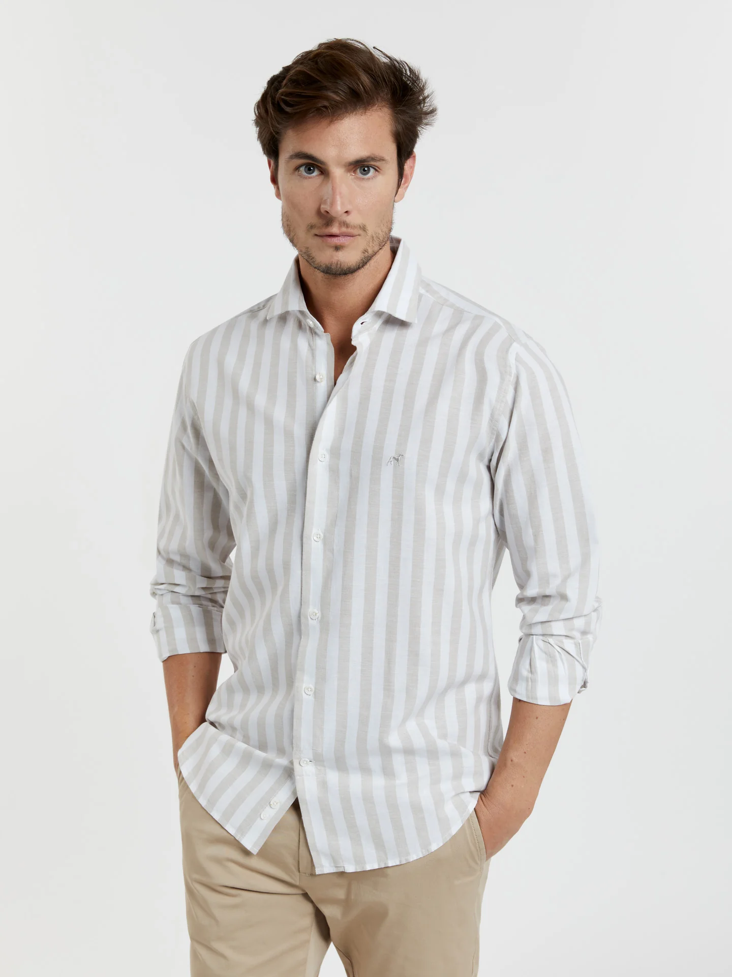 Slim fit special edition cotton-linen blend striped shirt - Image 2
