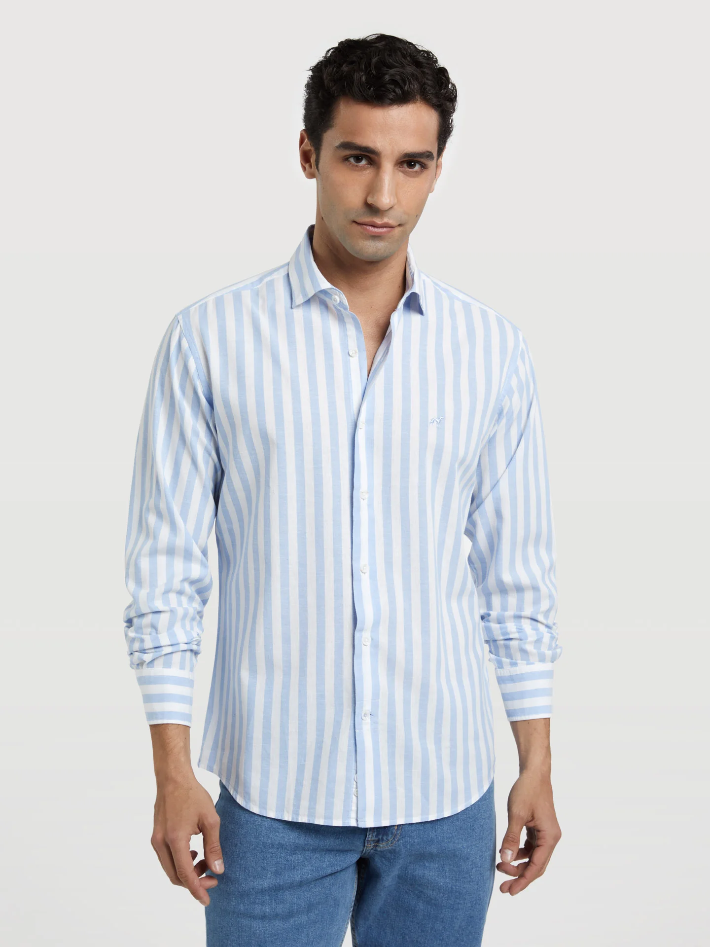 Slim fit special edition cotton-linen blend striped shirt