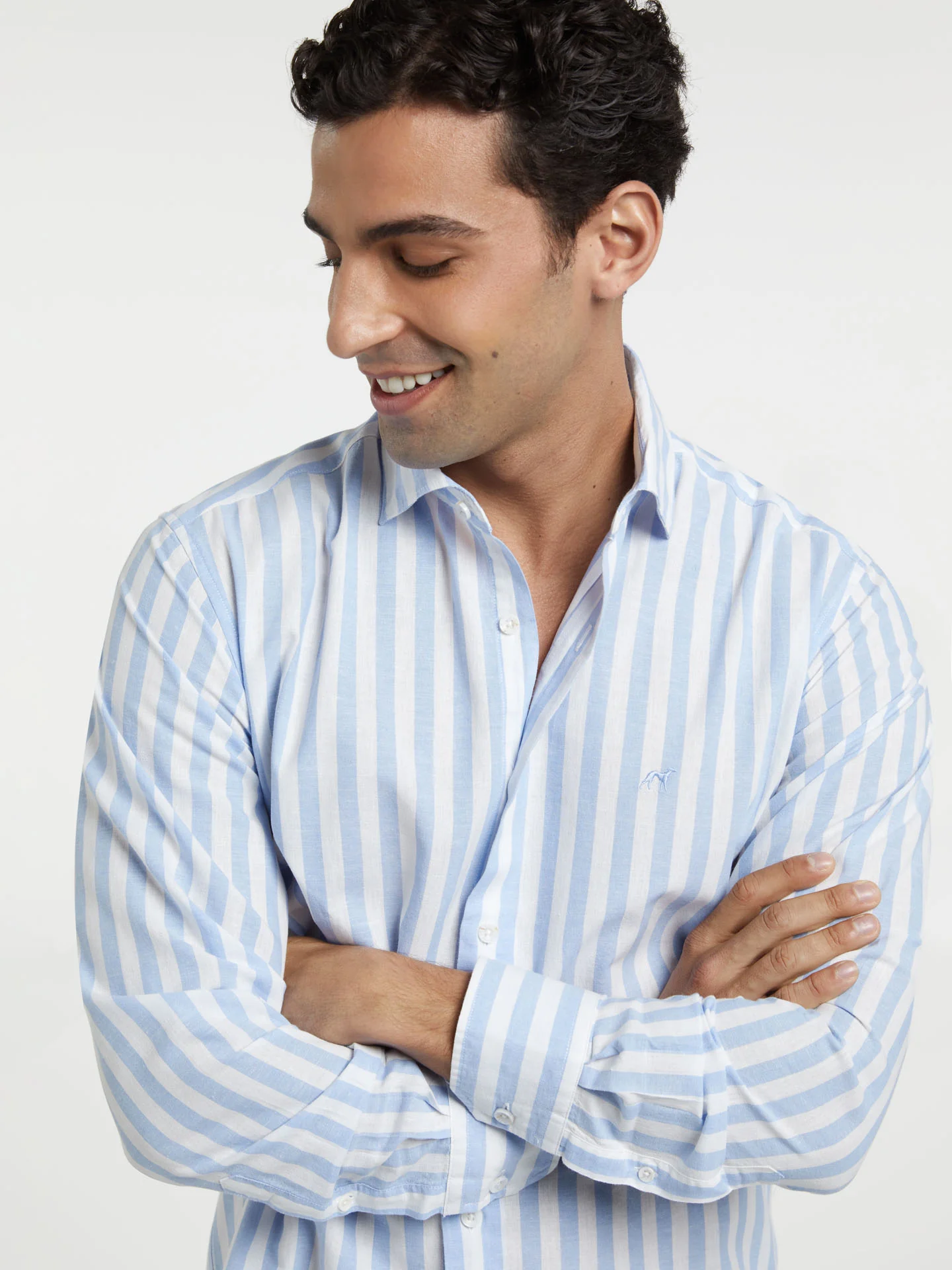 Slim fit special edition cotton-linen blend striped shirt - Image 2
