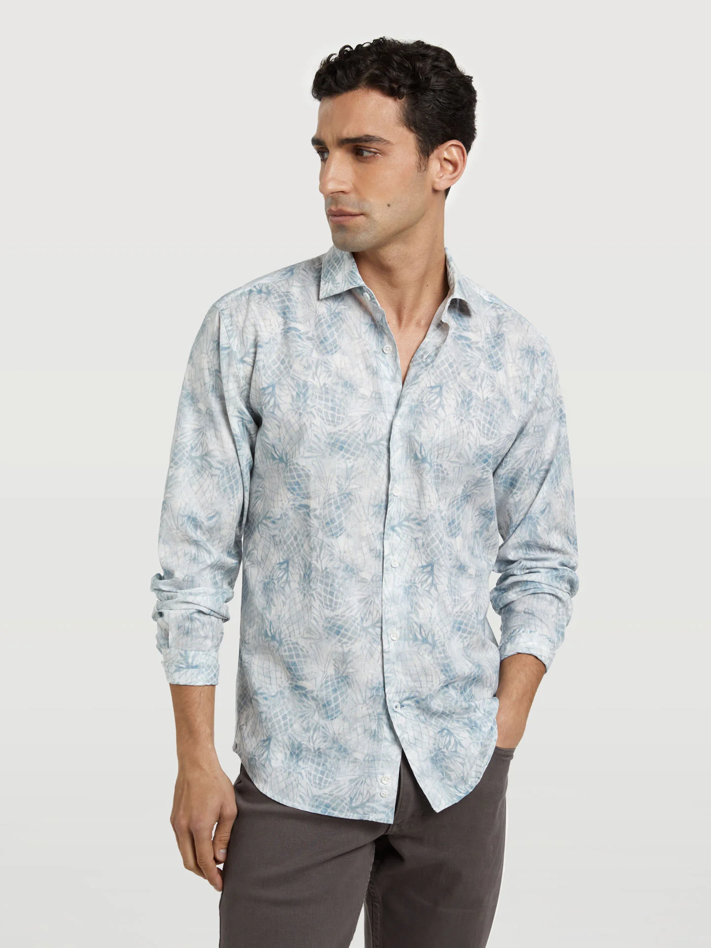 Slim fit special edition linen print shirt