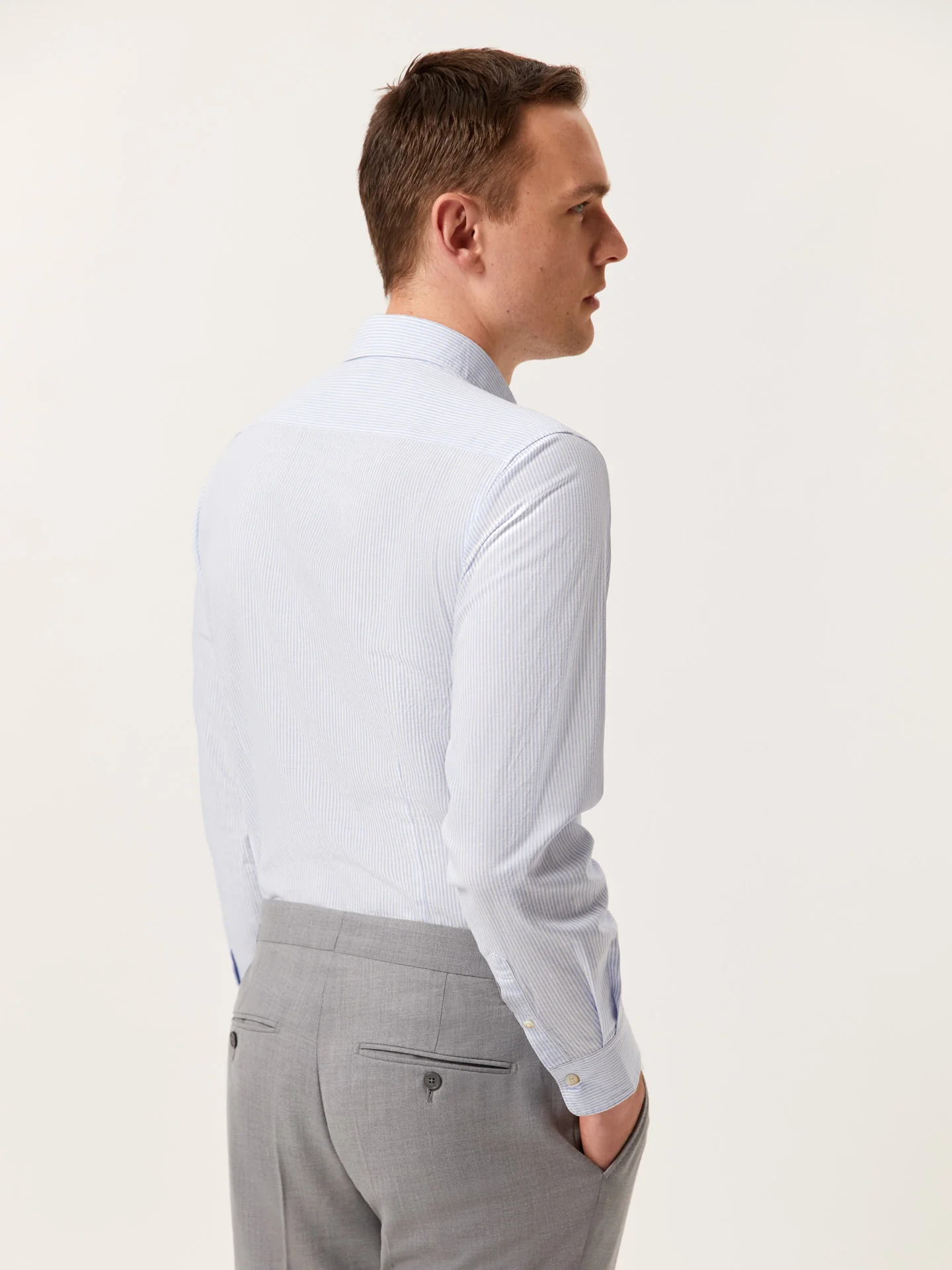 Slim Fit Striped Cotton Linen Shirt with Open Collar - Image 3