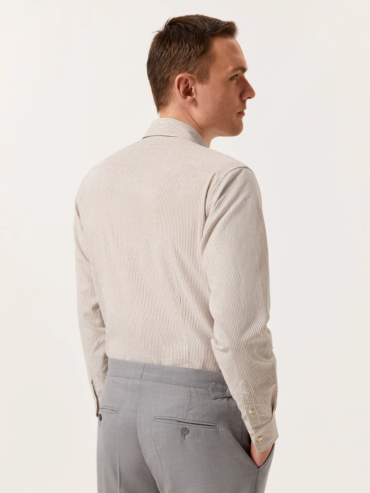 Slim Fit Striped Cotton Linen Shirt with Open Collar - Image 3