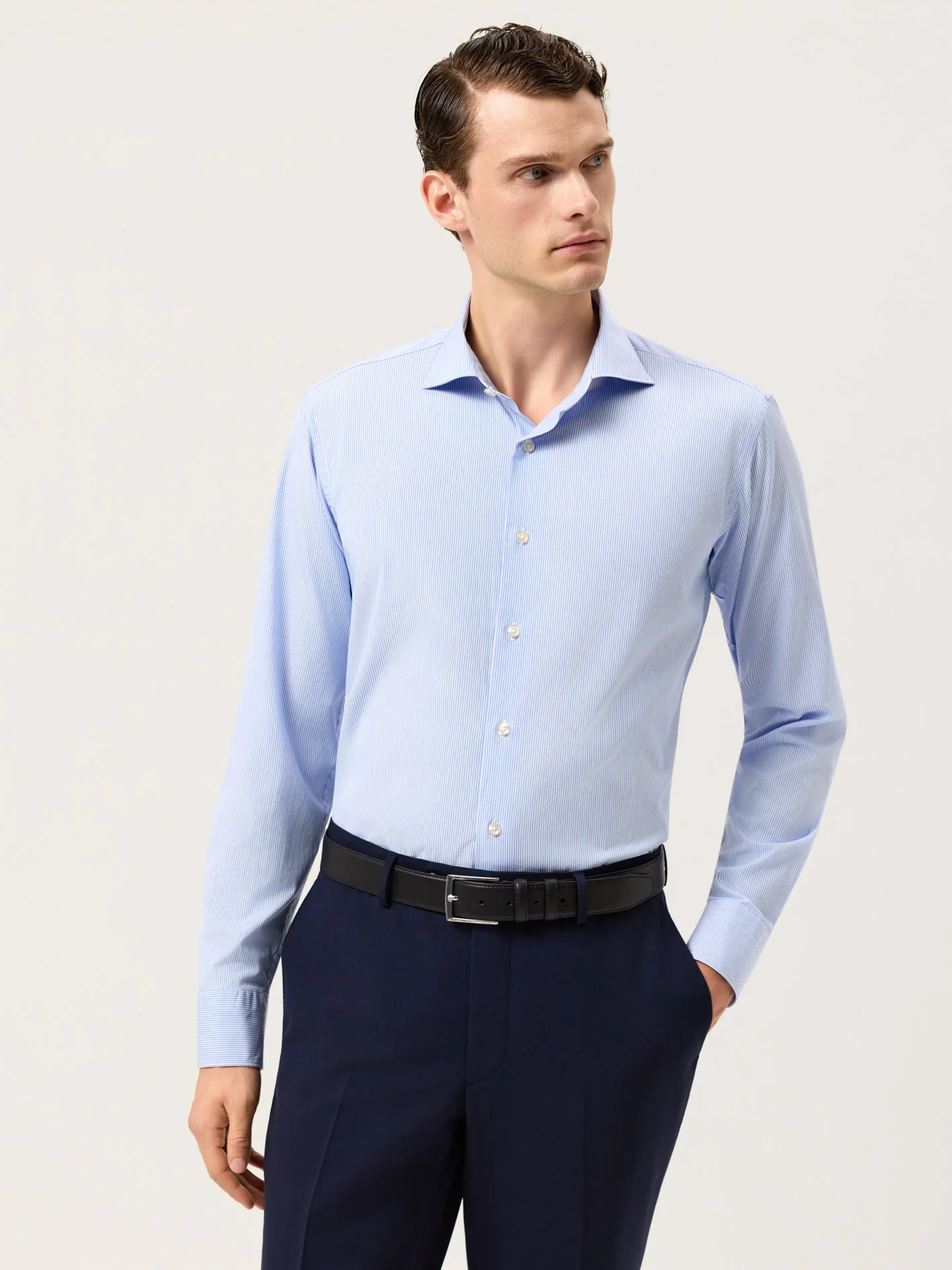 Slim Fit Striped Formal Shirt With Newport Collar