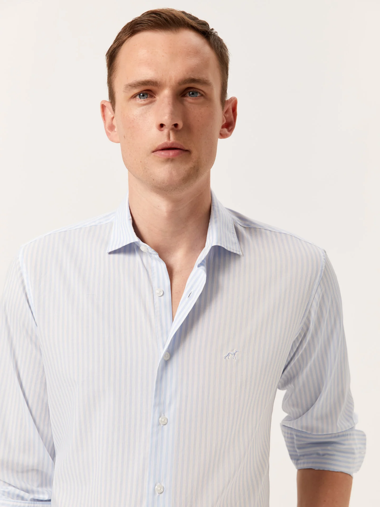 Slim Fit Striped Shirt in BCI Cotton with Open Collar - Image 2