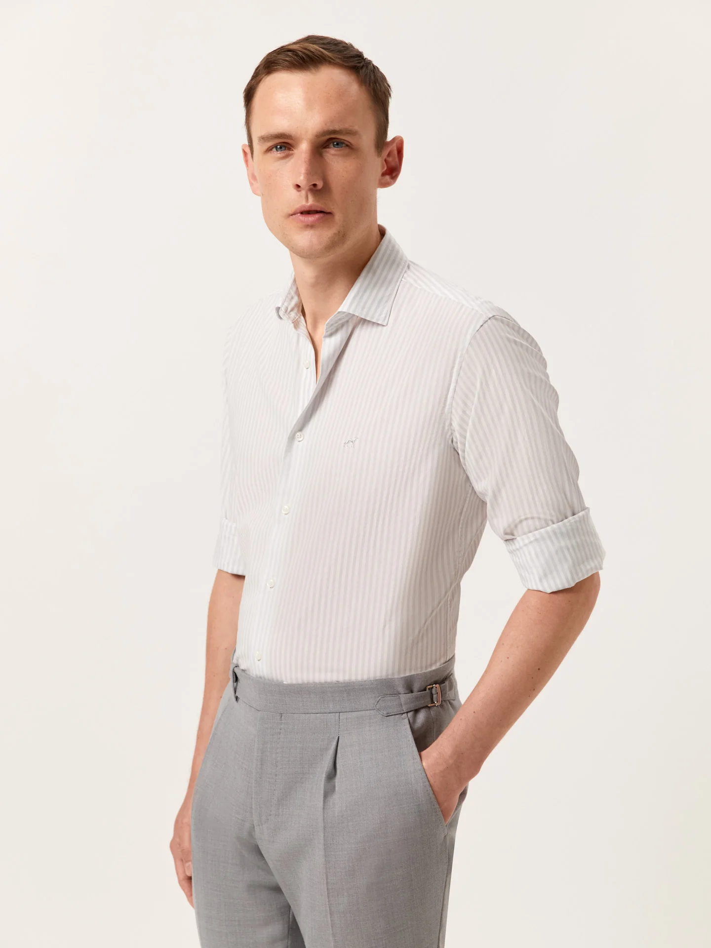 Slim Fit Striped Shirt in BCI Cotton with Open Collar