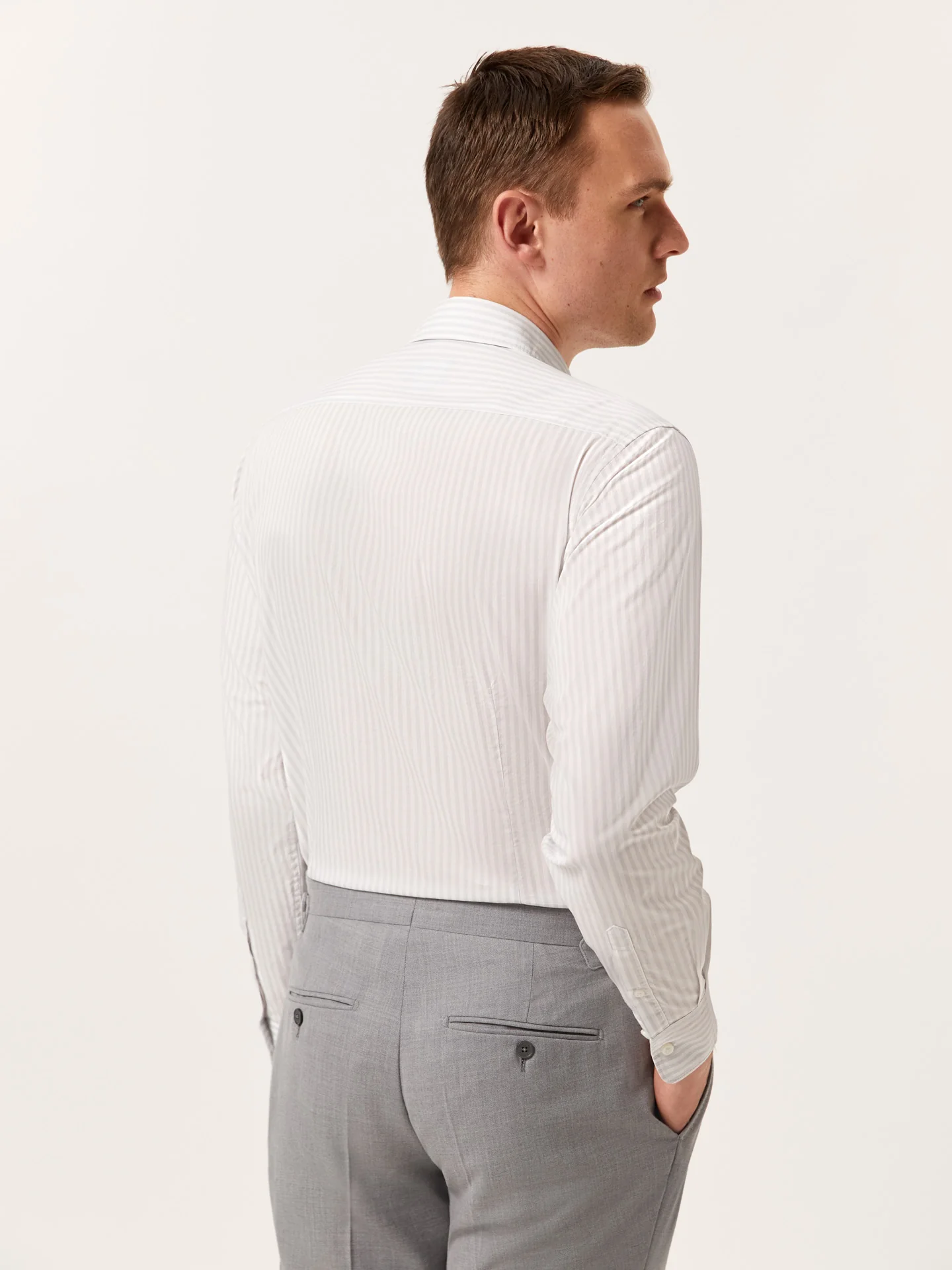 Slim Fit Striped Shirt in BCI Cotton with Open Collar - Image 3