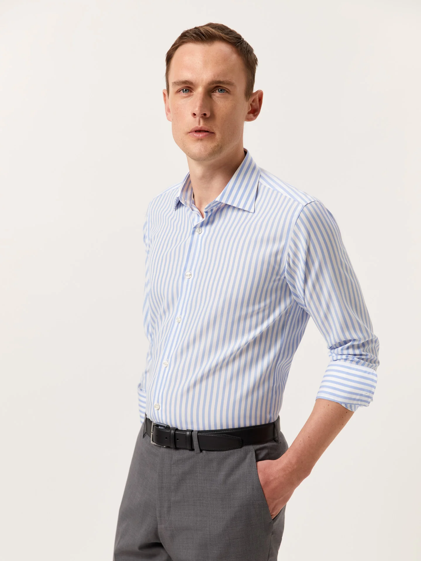 Slim Fit Striped Shirt with Oxford Collar - Image 2