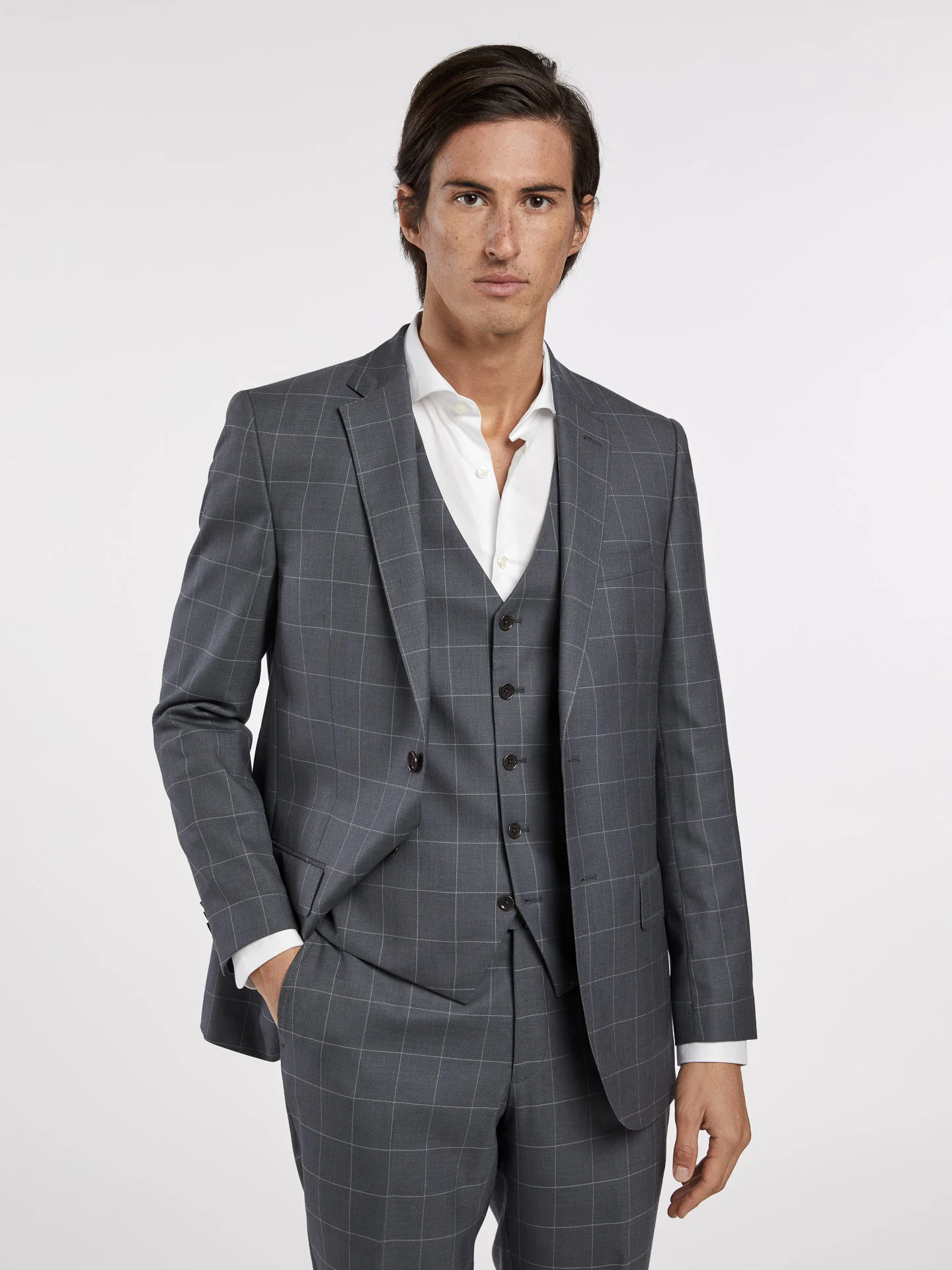 Slim fit windowpane checks 3 pieces suit - Image 3