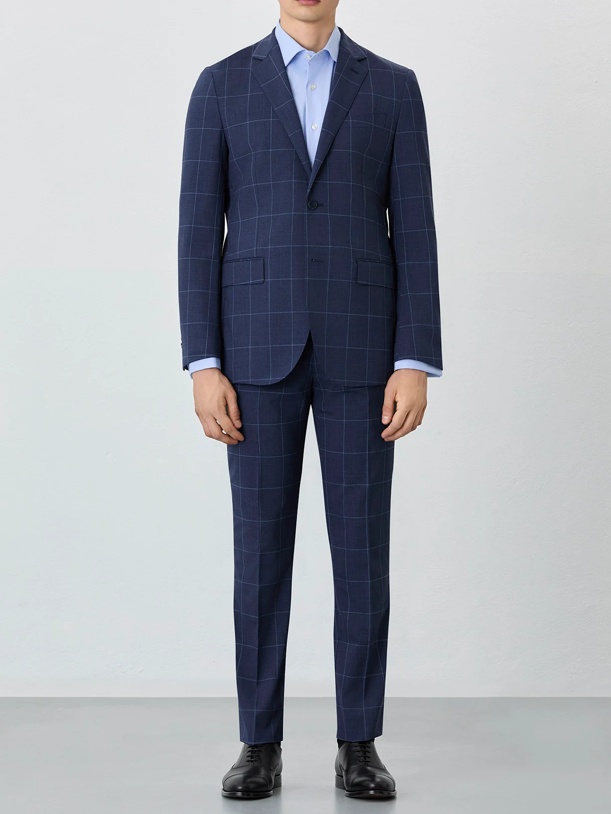 Slim Fit Windowpane Suit In Wool-elastane Blend
