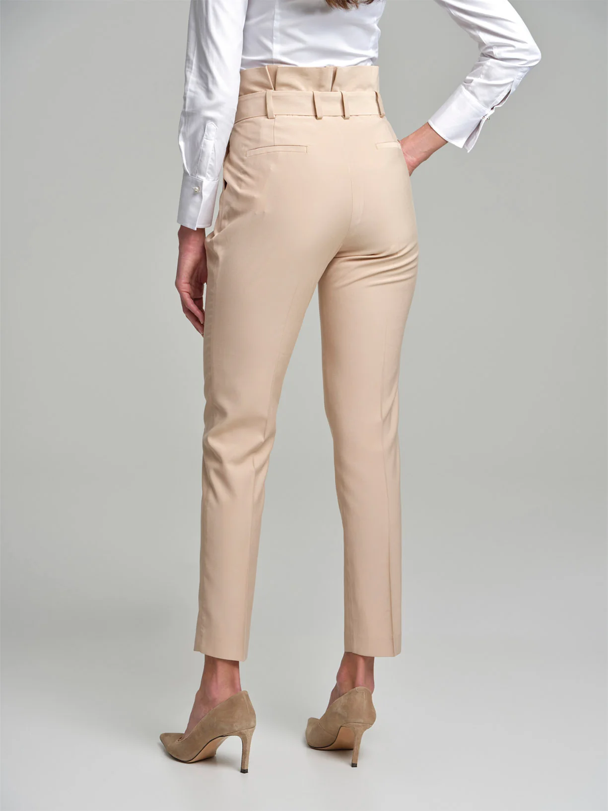 Straight leg pleated trousers with self-fabric buckle - Image 3