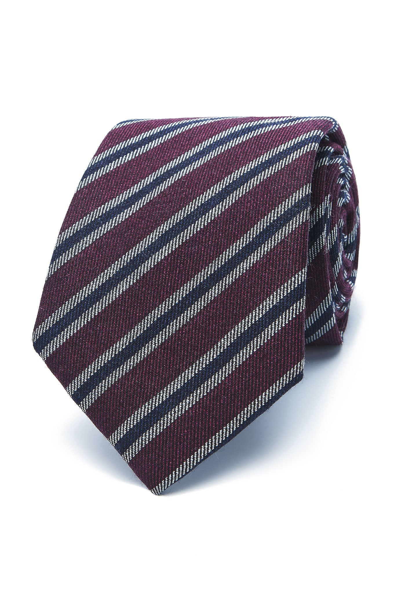 Striped Pattern Tie Silk and Wool Blend 7cm