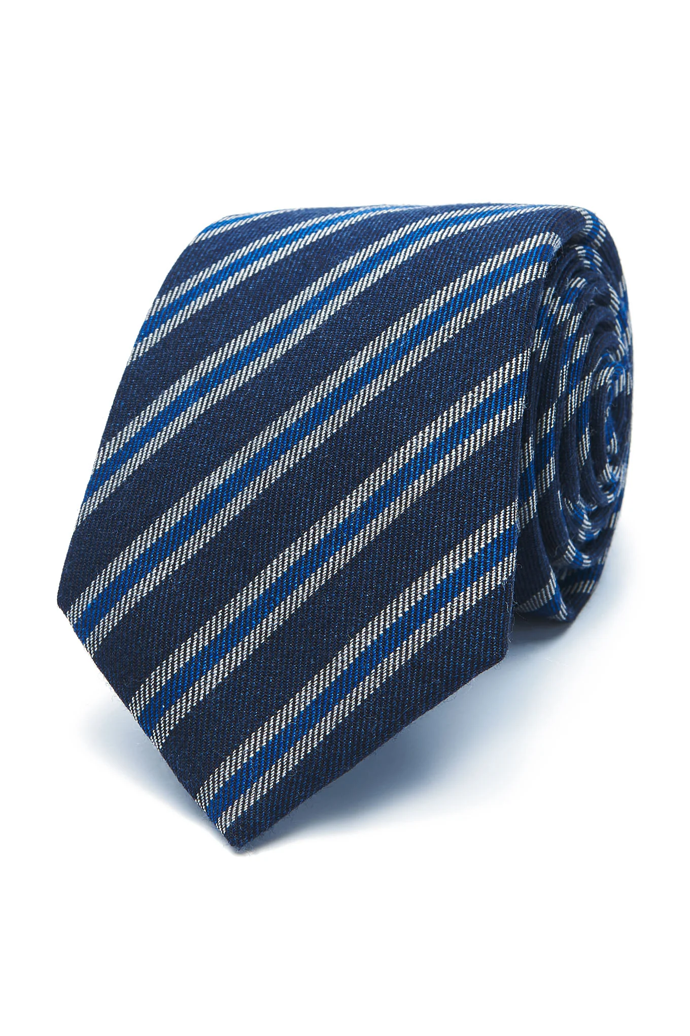 Striped Pattern Tie Silk and Wool Blend 7cm - Image 5