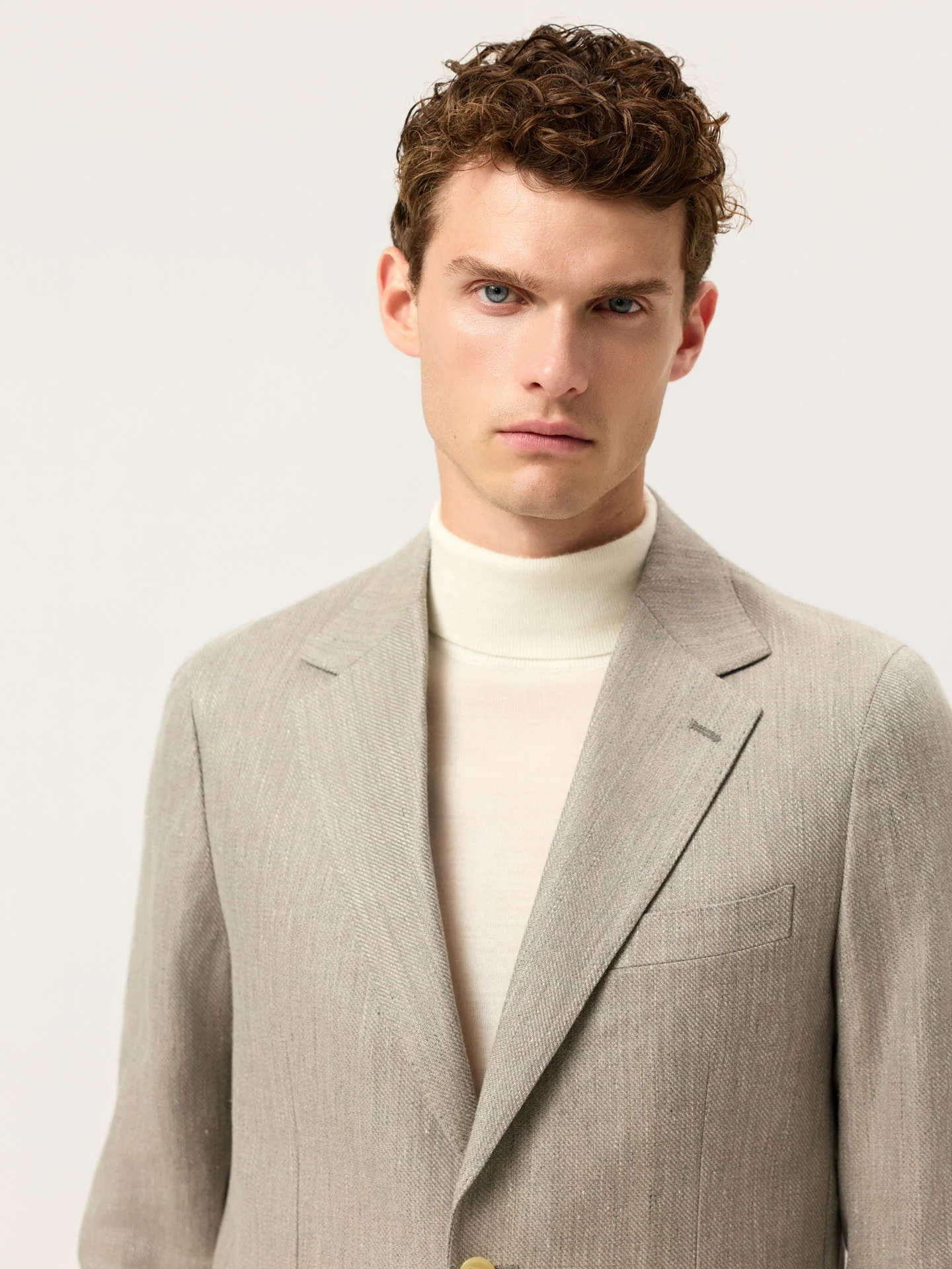 Structured Linen Blend Blazer With Patch Pockets