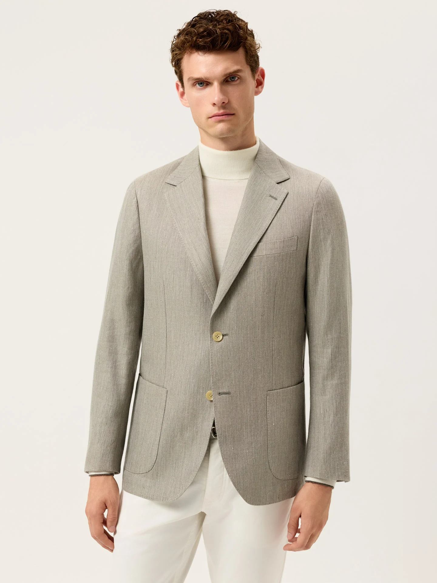 Structured Linen Blend Blazer With Patch Pockets - Image 2