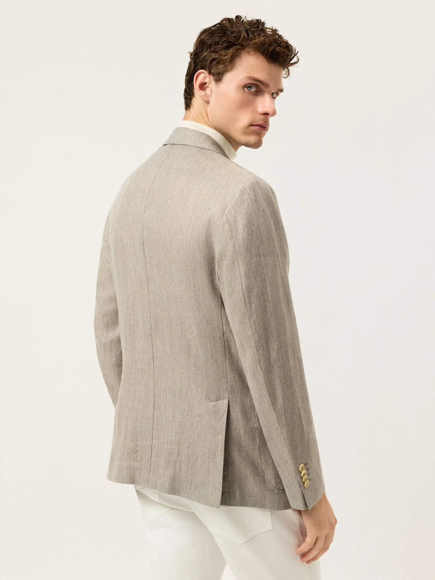 Structured Linen Blend Blazer With Patch Pockets - Image 3