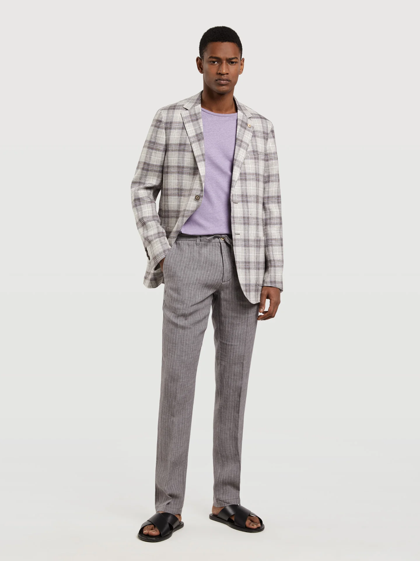 Unstructured Checks Linen Blazer