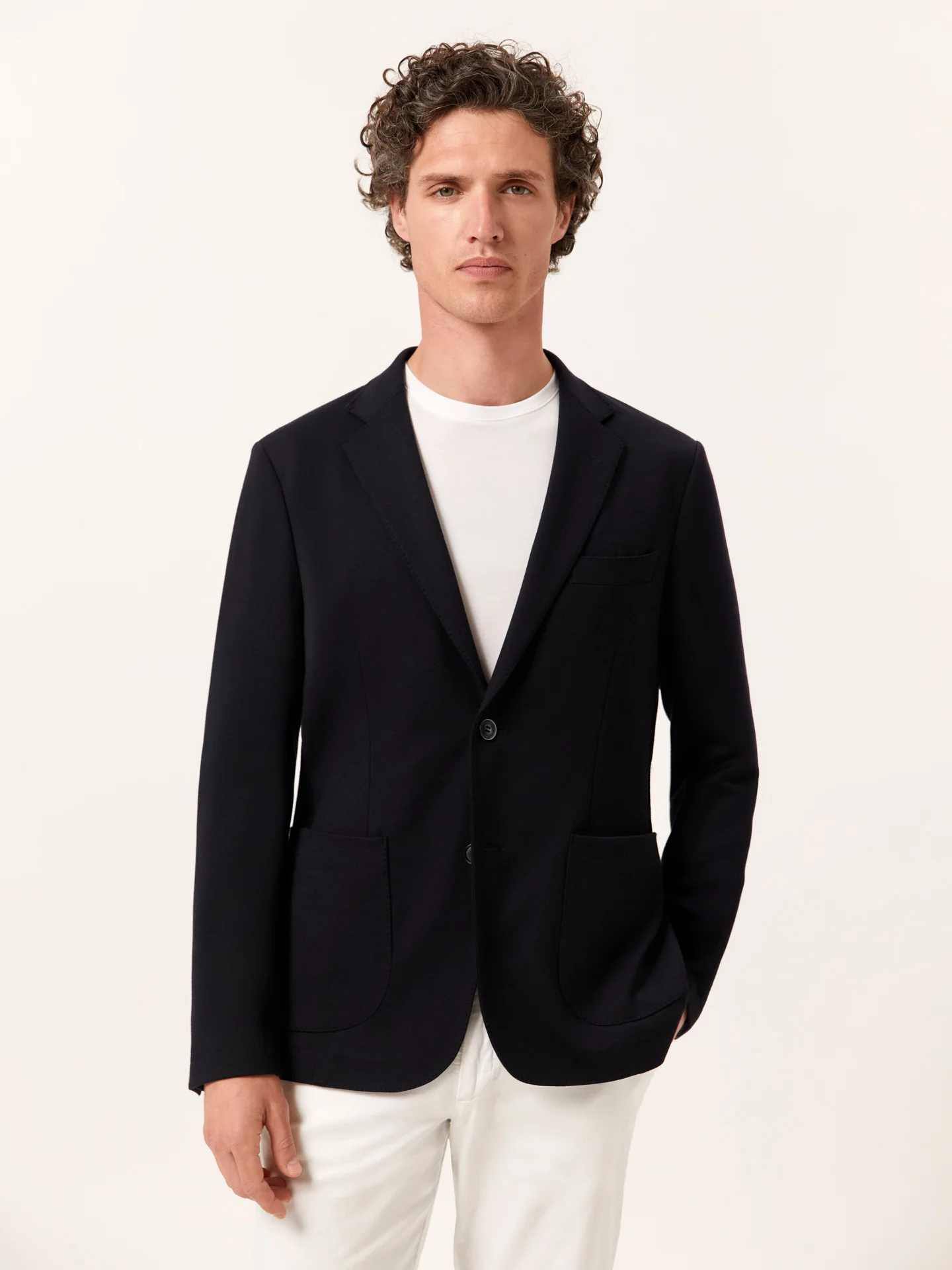 Unstructured Dark Blue K.Mouliné Blazer