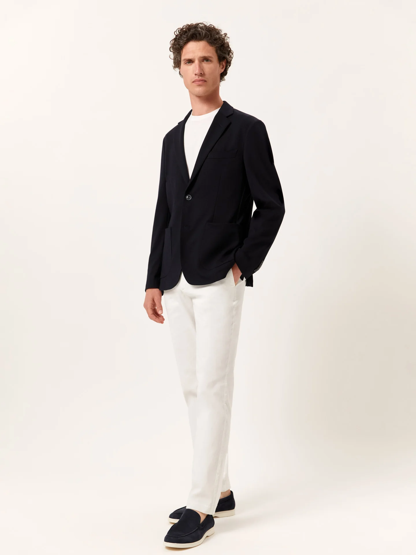 Unstructured Dark Blue K.Mouliné Blazer - Image 2