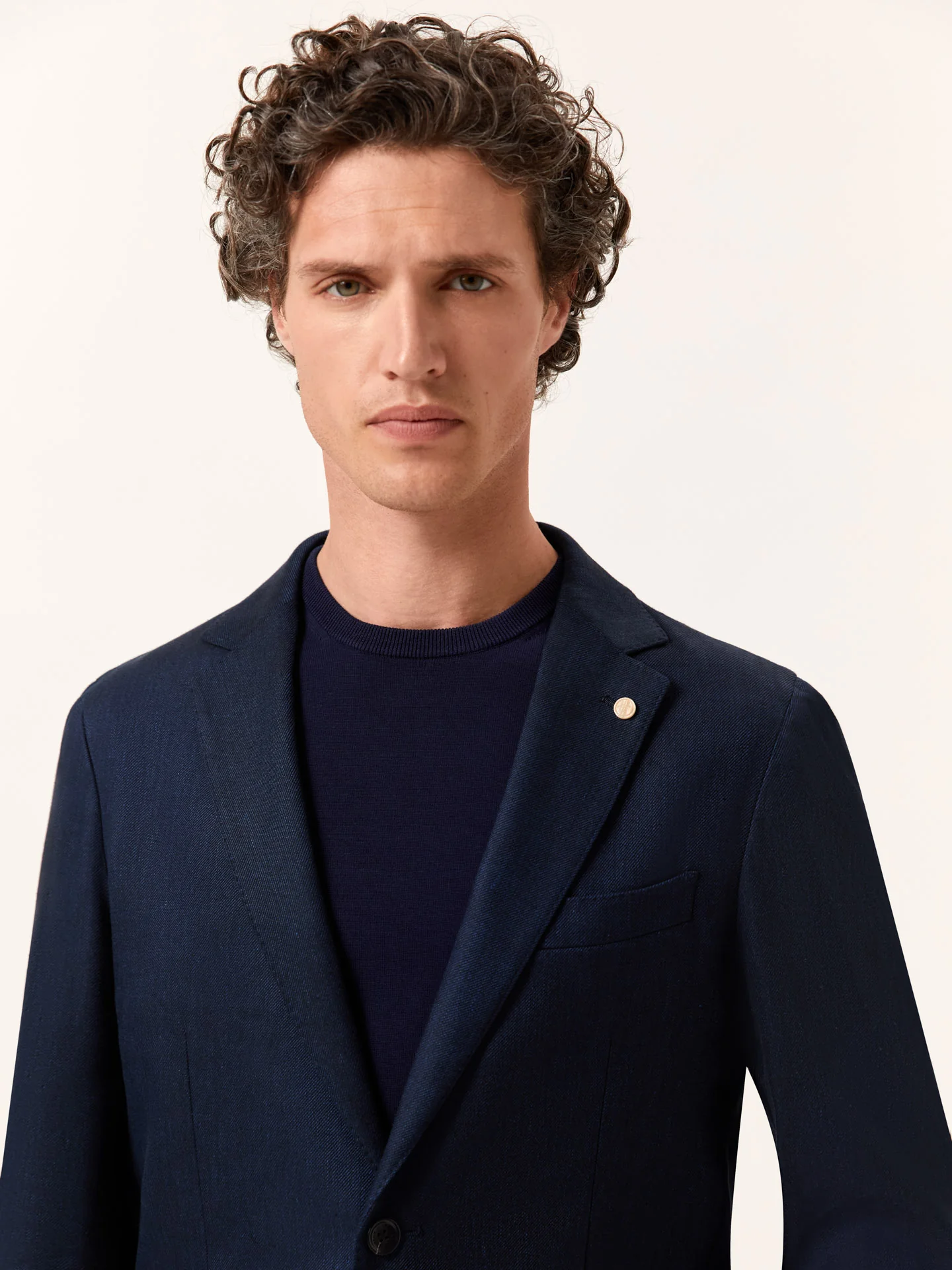 Unstructured Dark Blue Twill Linen-Cotton Blend Blazer - Image 3