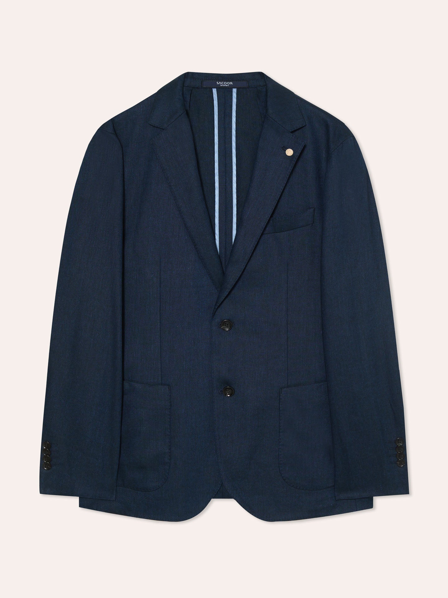 Unstructured Dark Blue Twill Linen-Cotton Blend Blazer - Image 5