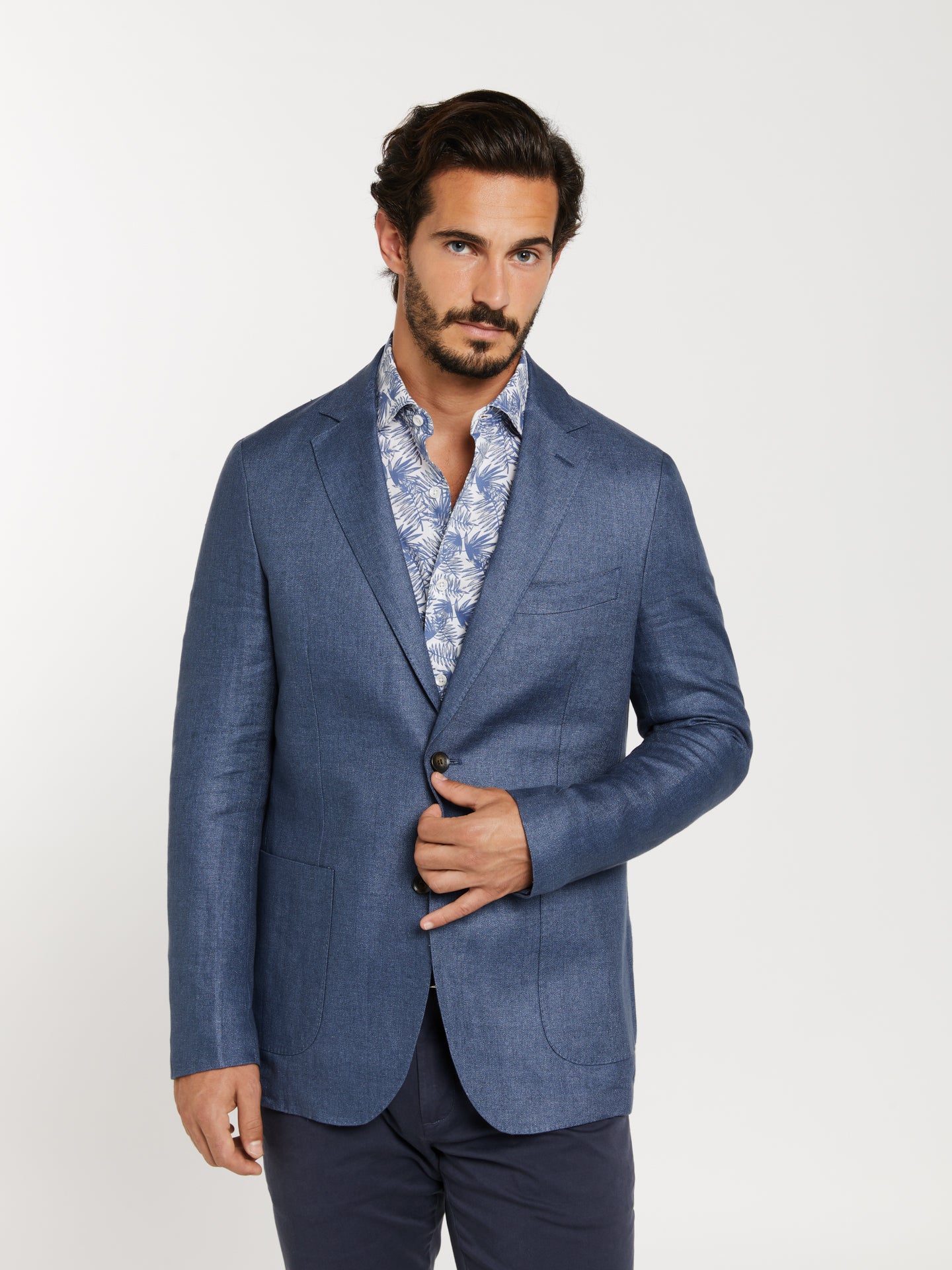 Unstructured plain hopsack linen blazer - Image 2
